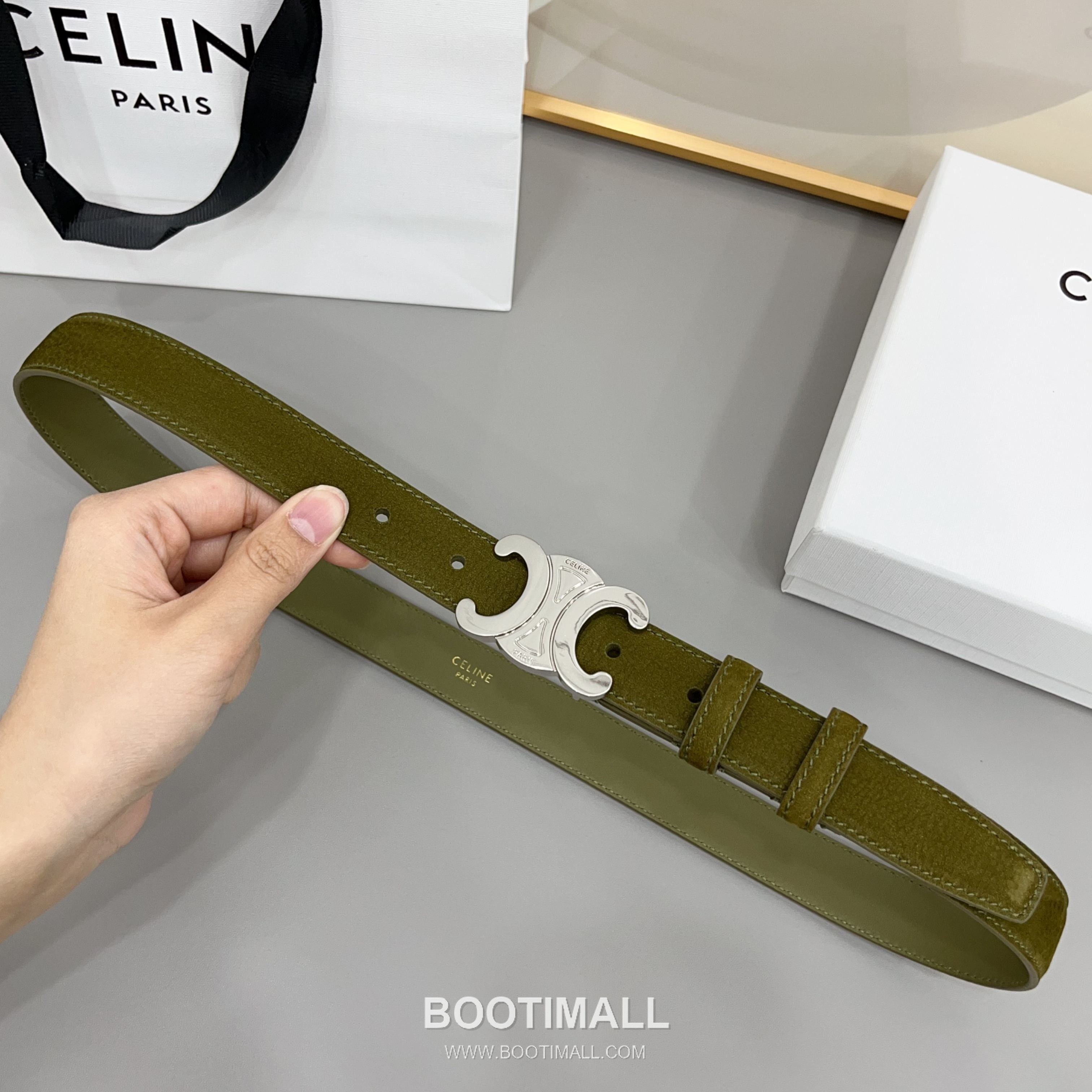 Celine Triomphe Suede Leather Belt with Triomphe Buckle Gold-Plated 셀린느 트리옹프 스웨이드 레더 벨트 트리옹프 버클 황동 베이스 금도금 2.5cm 1