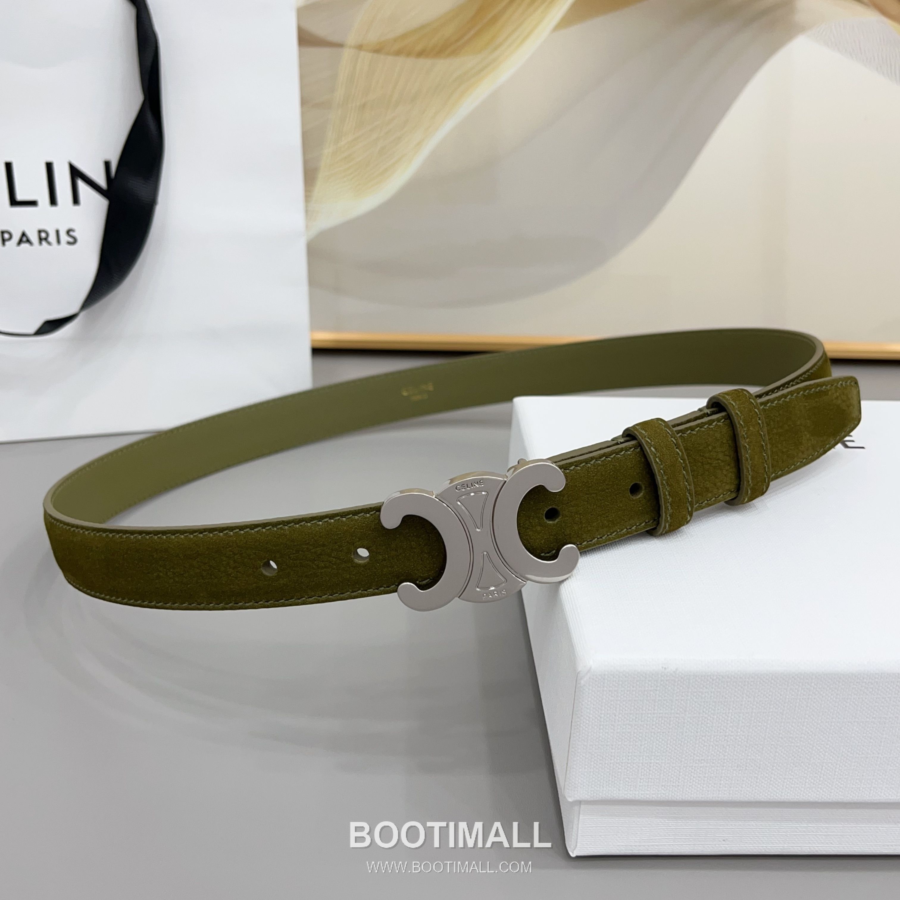 Celine Triomphe Suede Leather Belt with Triomphe Buckle Gold-Plated 셀린느 트리옹프 스웨이드 레더 벨트 트리옹프 버클 황동 베이스 금도금 2.5cm 2