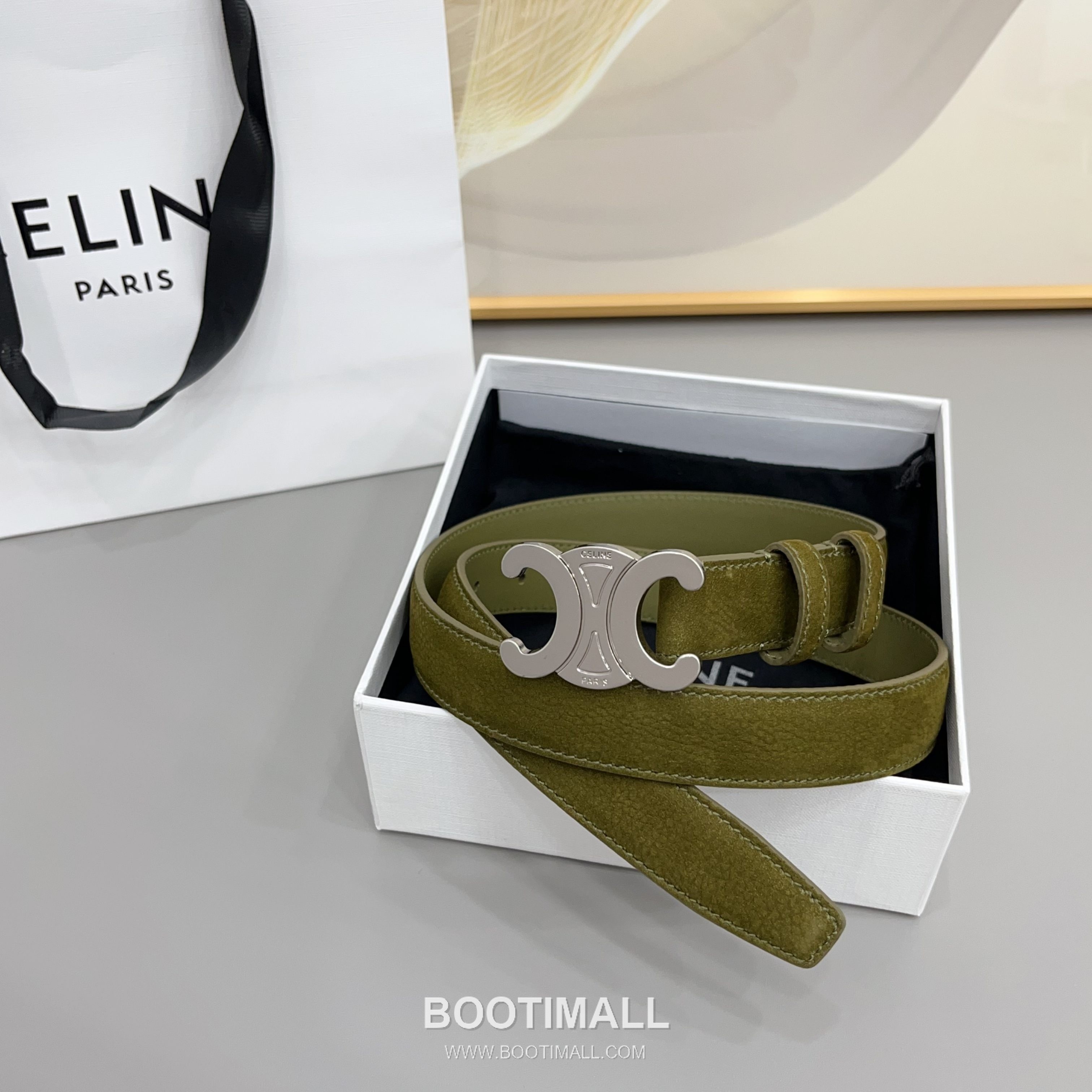 Celine Triomphe Suede Leather Belt with Triomphe Buckle Gold-Plated 셀린느 트리옹프 스웨이드 레더 벨트 트리옹프 버클 황동 베이스 금도금 2.5cm 3