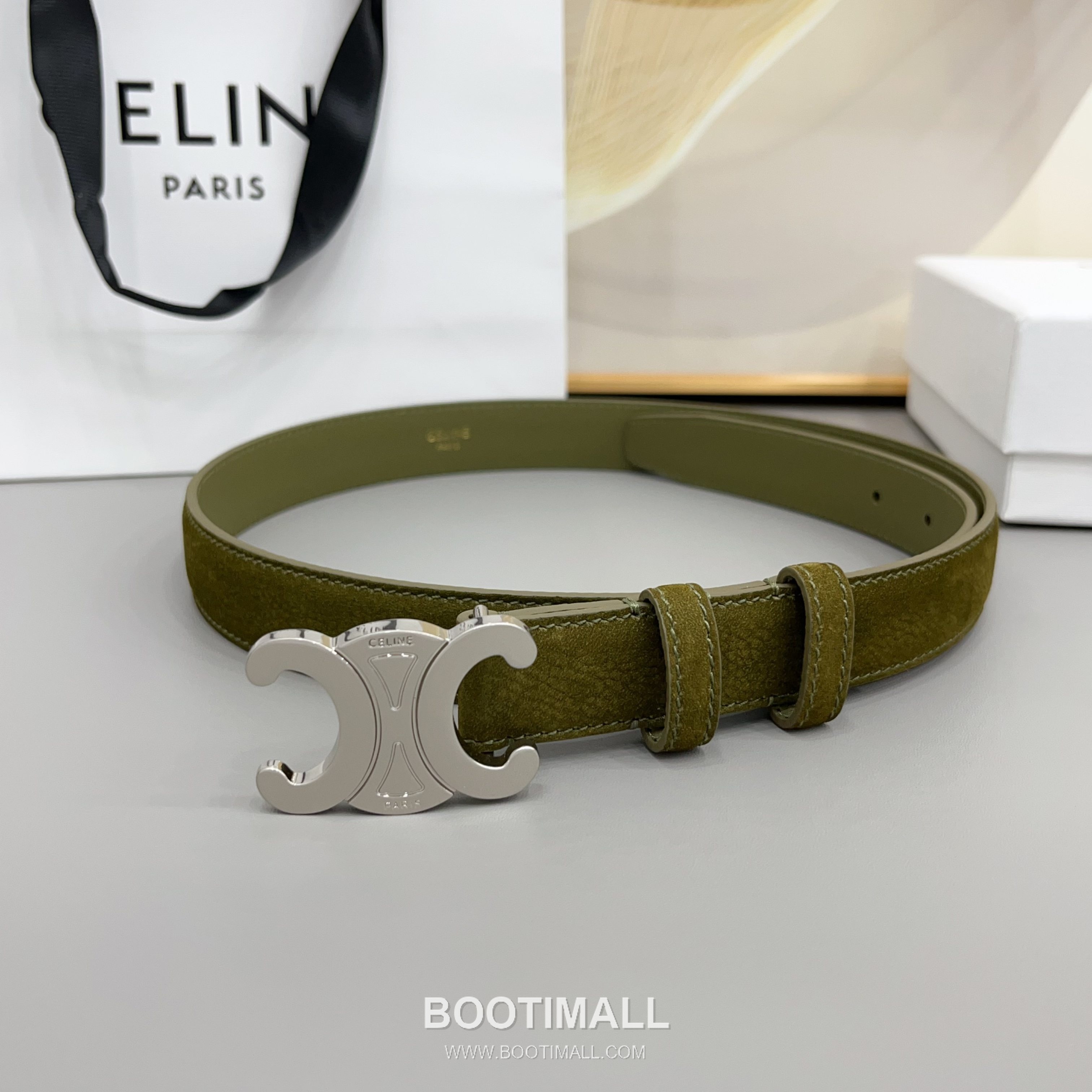 Celine Triomphe Suede Leather Belt with Triomphe Buckle Gold-Plated 셀린느 트리옹프 스웨이드 레더 벨트 트리옹프 버클 황동 베이스 금도금 2.5cm 4
