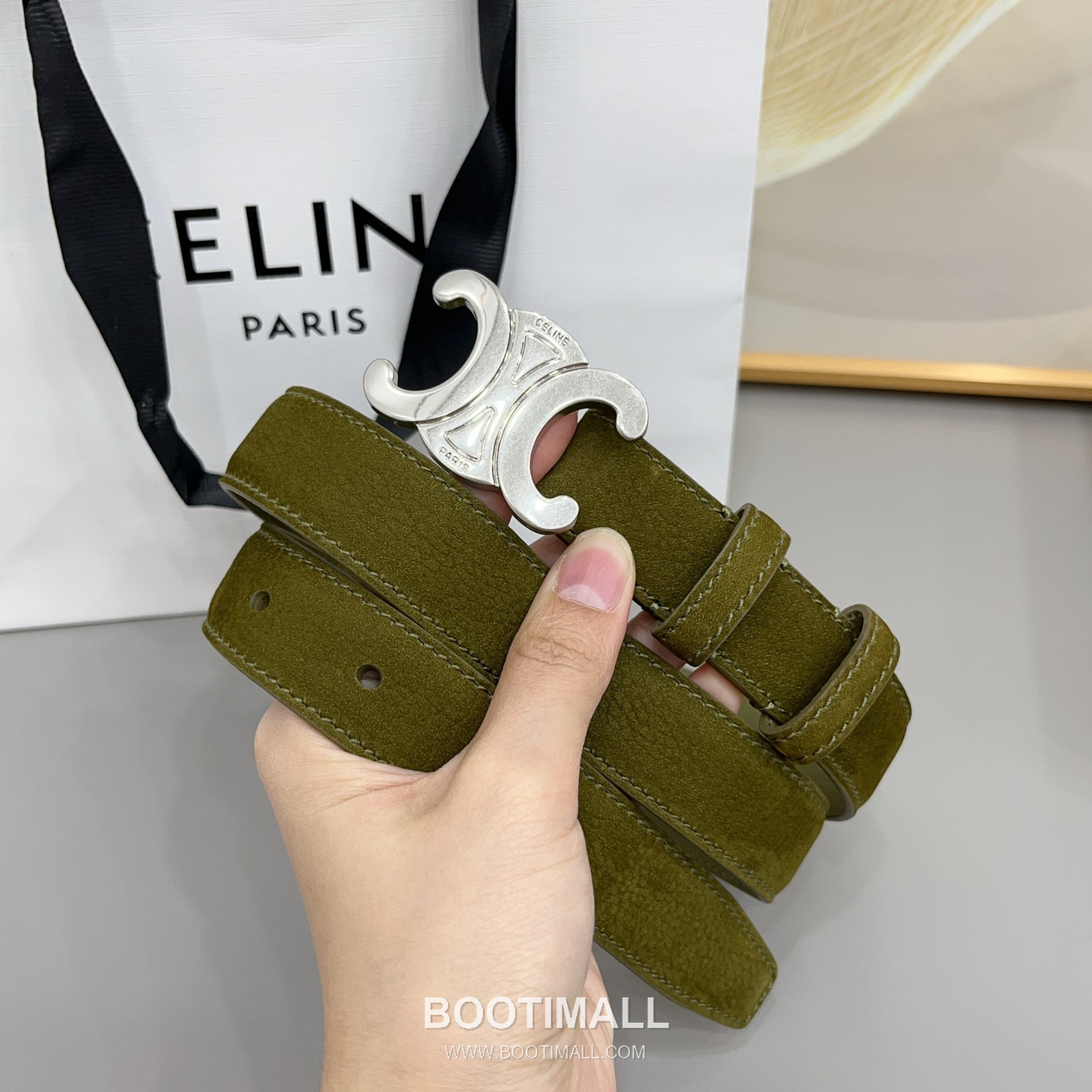 Celine Triomphe Suede Leather Belt with Triomphe Buckle Gold-Plated 셀린느 트리옹프 스웨이드 레더 벨트 트리옹프 버클 황동 베이스 금도금 2.5cm 6