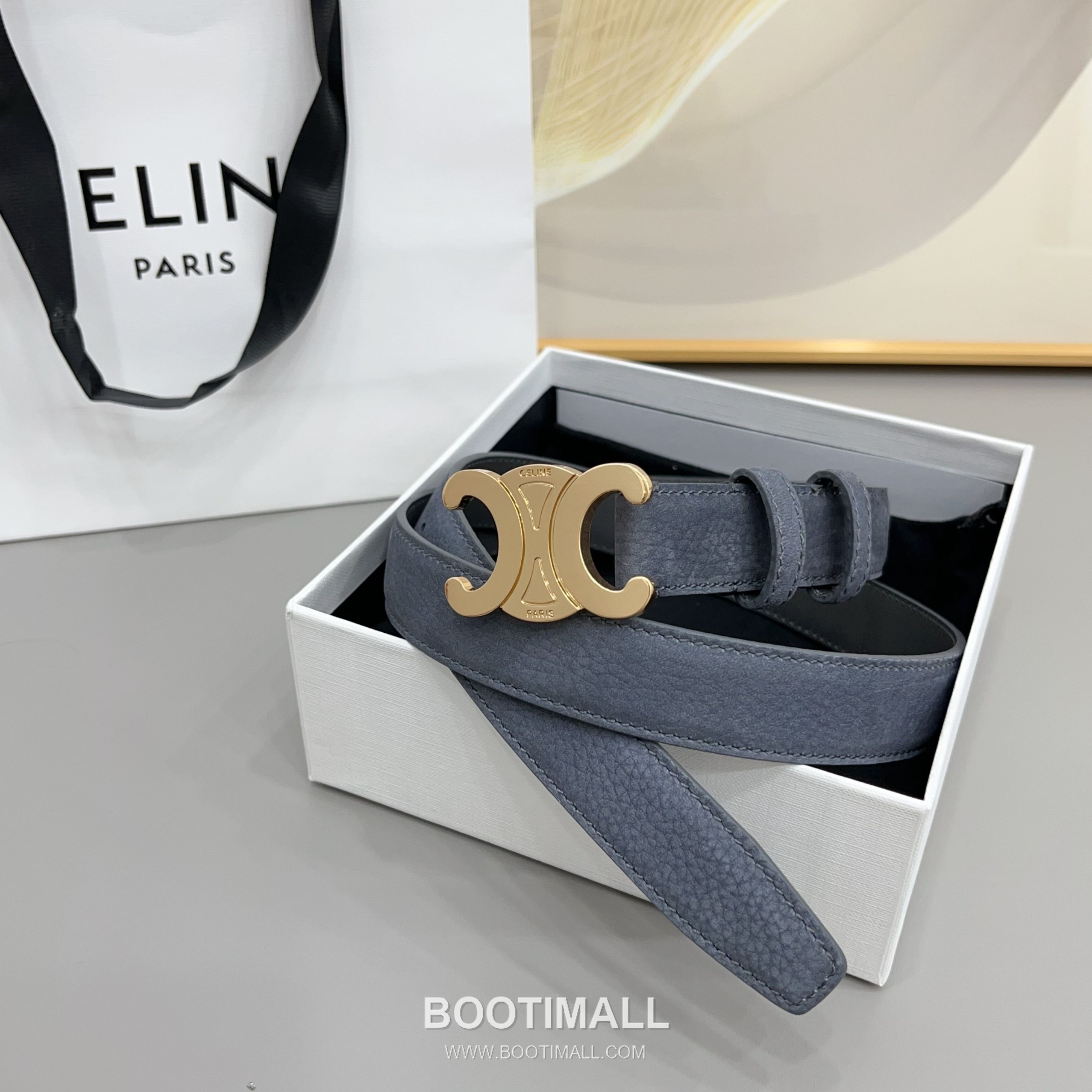 Celine Triomphe Suede Leather Belt with Triomphe Buckle Gold-Plated 셀린느 트리옹프 스웨이드 레더 벨트 트리옹프 버클 황동 베이스 금도금 2.5cm 3