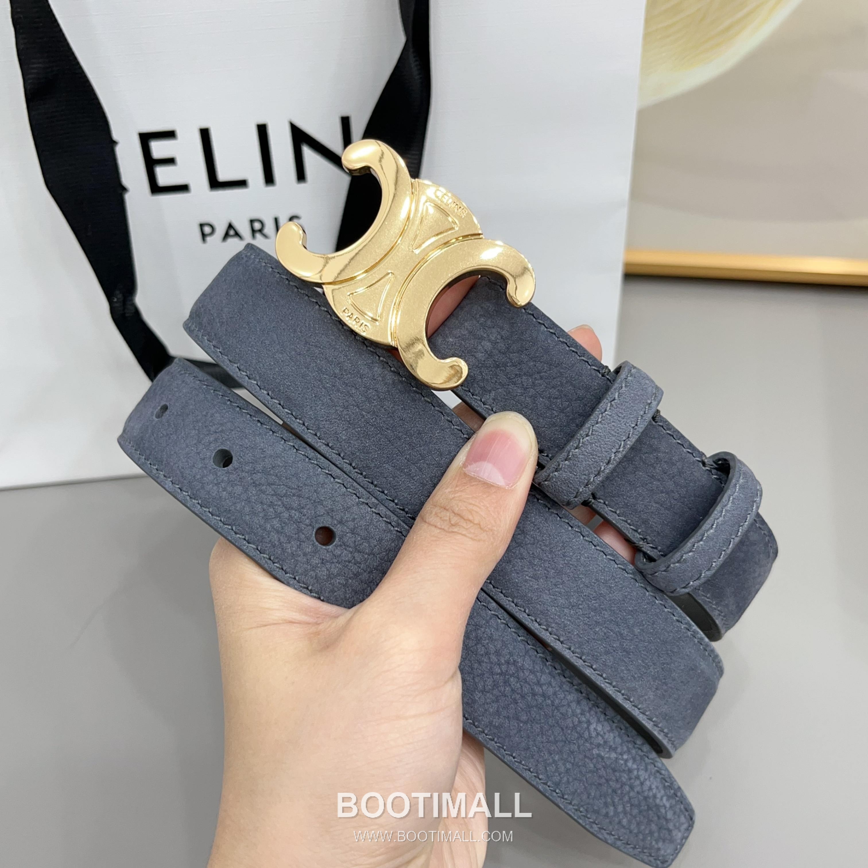 Celine Triomphe Suede Leather Belt with Triomphe Buckle Gold-Plated 셀린느 트리옹프 스웨이드 레더 벨트 트리옹프 버클 황동 베이스 금도금 2.5cm 6