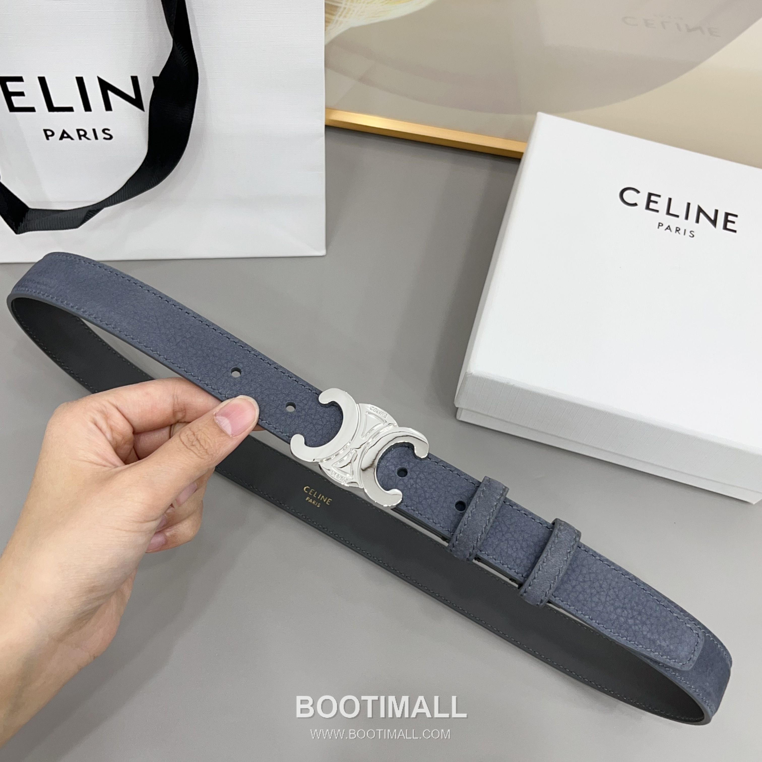 Celine Triomphe Suede Leather Belt with Triomphe Buckle Gold-Plated 셀린느 트리옹프 스웨이드 레더 벨트 트리옹프 버클 황동 베이스 금도금 2.5cm 1