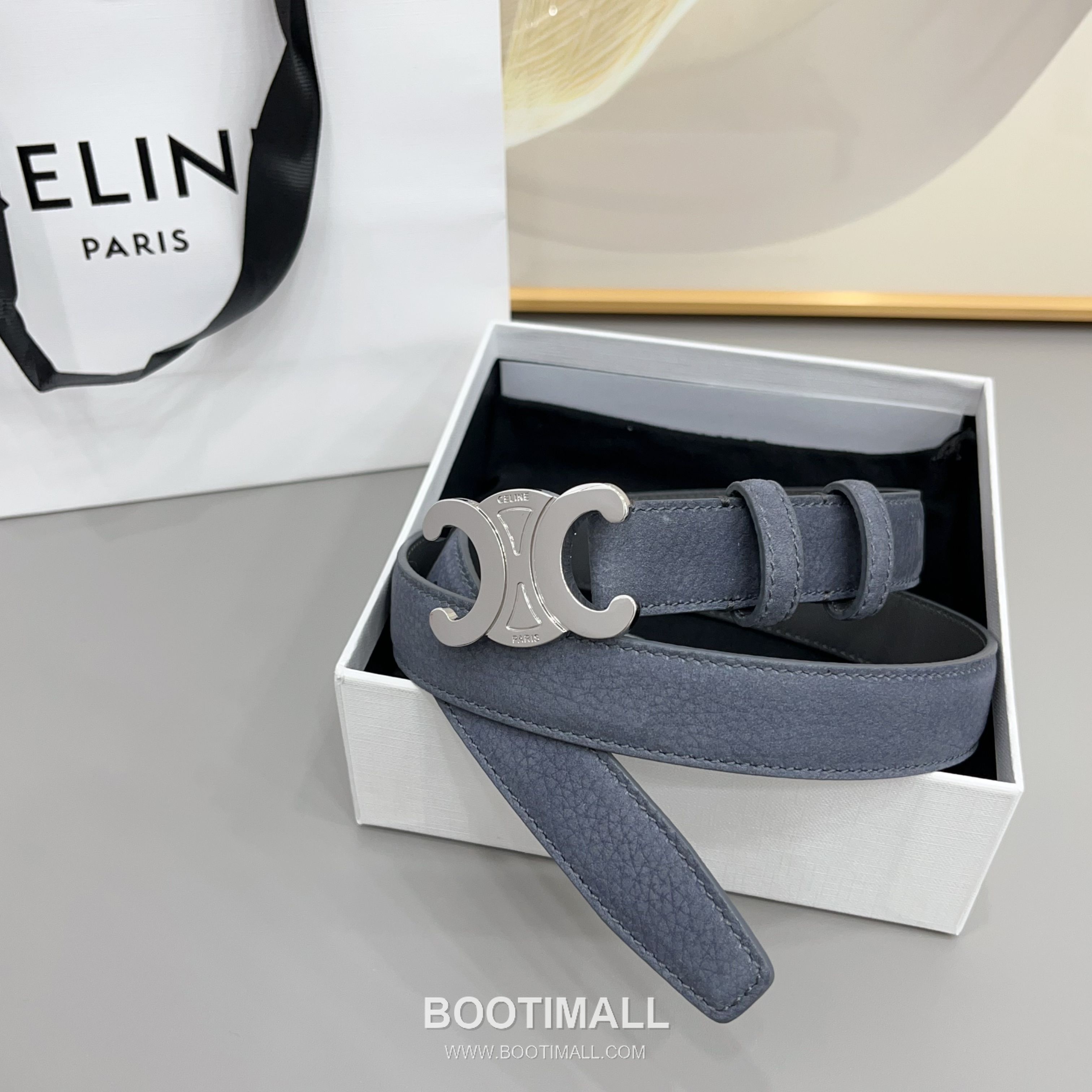 Celine Triomphe Suede Leather Belt with Triomphe Buckle Gold-Plated 셀린느 트리옹프 스웨이드 레더 벨트 트리옹프 버클 황동 베이스 금도금 2.5cm 6