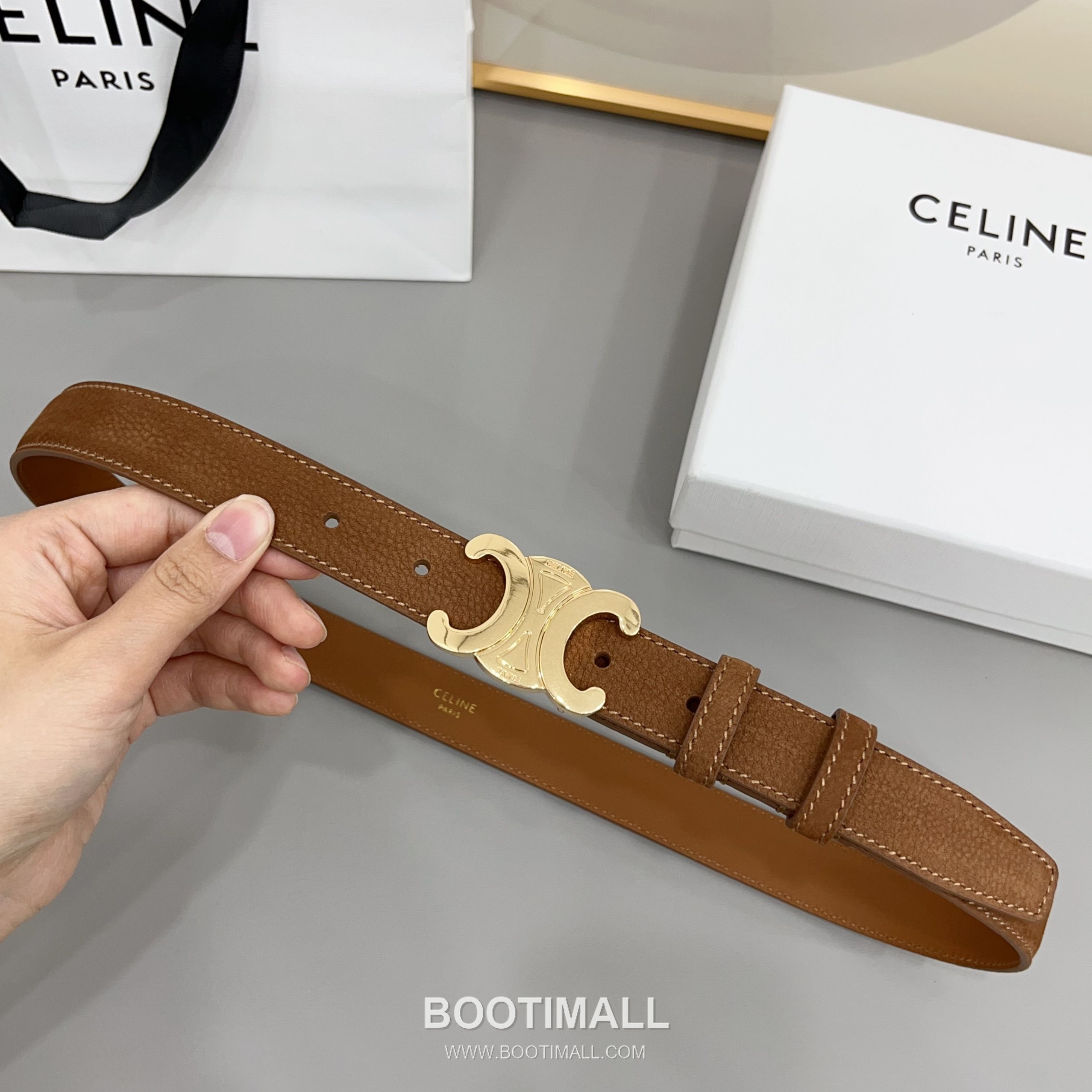 Celine Triomphe Suede Leather Belt with Triomphe Buckle Gold-Plated 셀린느 트리옹프 스웨이드 레더 벨트 트리옹프 버클 황동 베이스 금도금 2.5cm 1