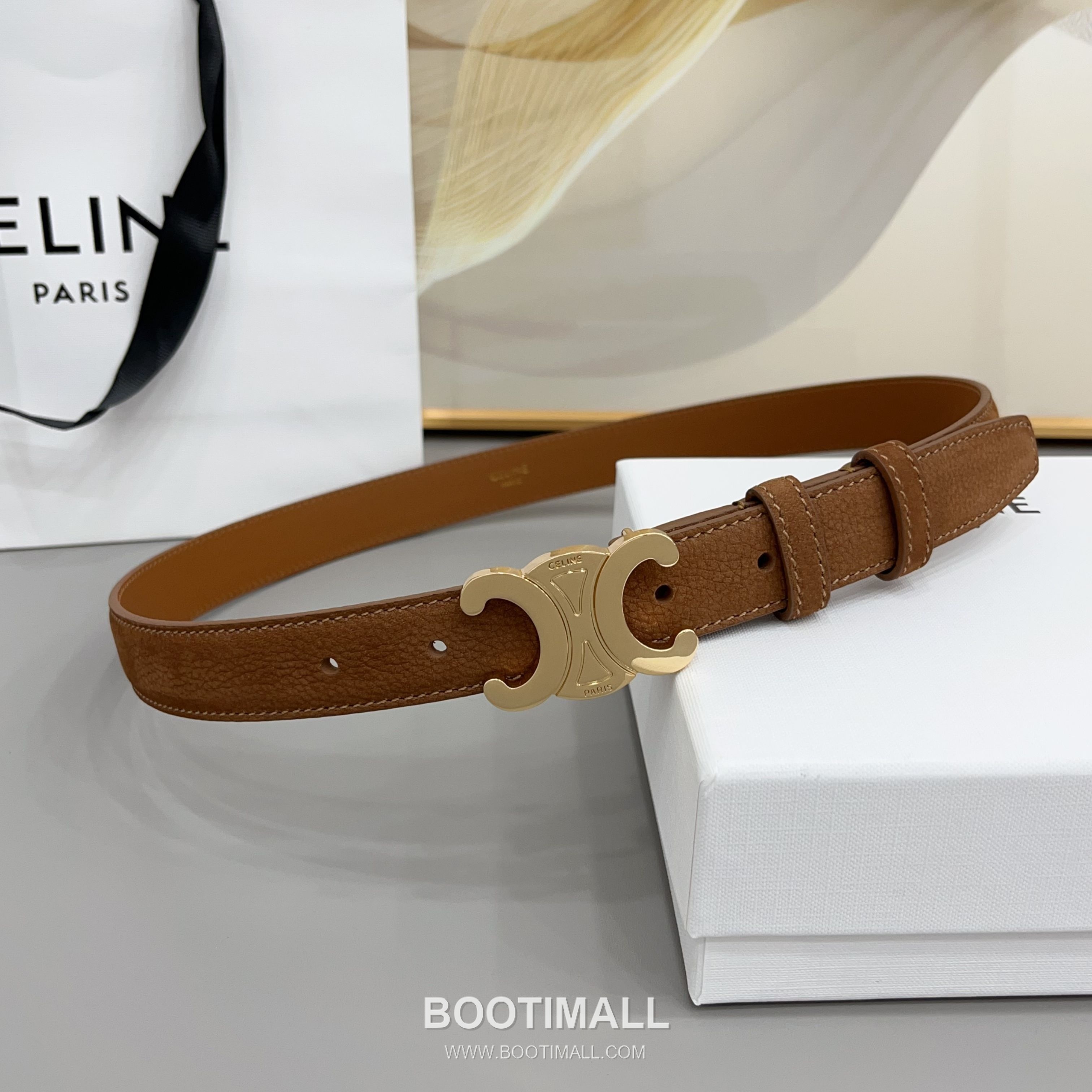 Celine Triomphe Suede Leather Belt with Triomphe Buckle Gold-Plated 셀린느 트리옹프 스웨이드 레더 벨트 트리옹프 버클 황동 베이스 금도금 2.5cm 2