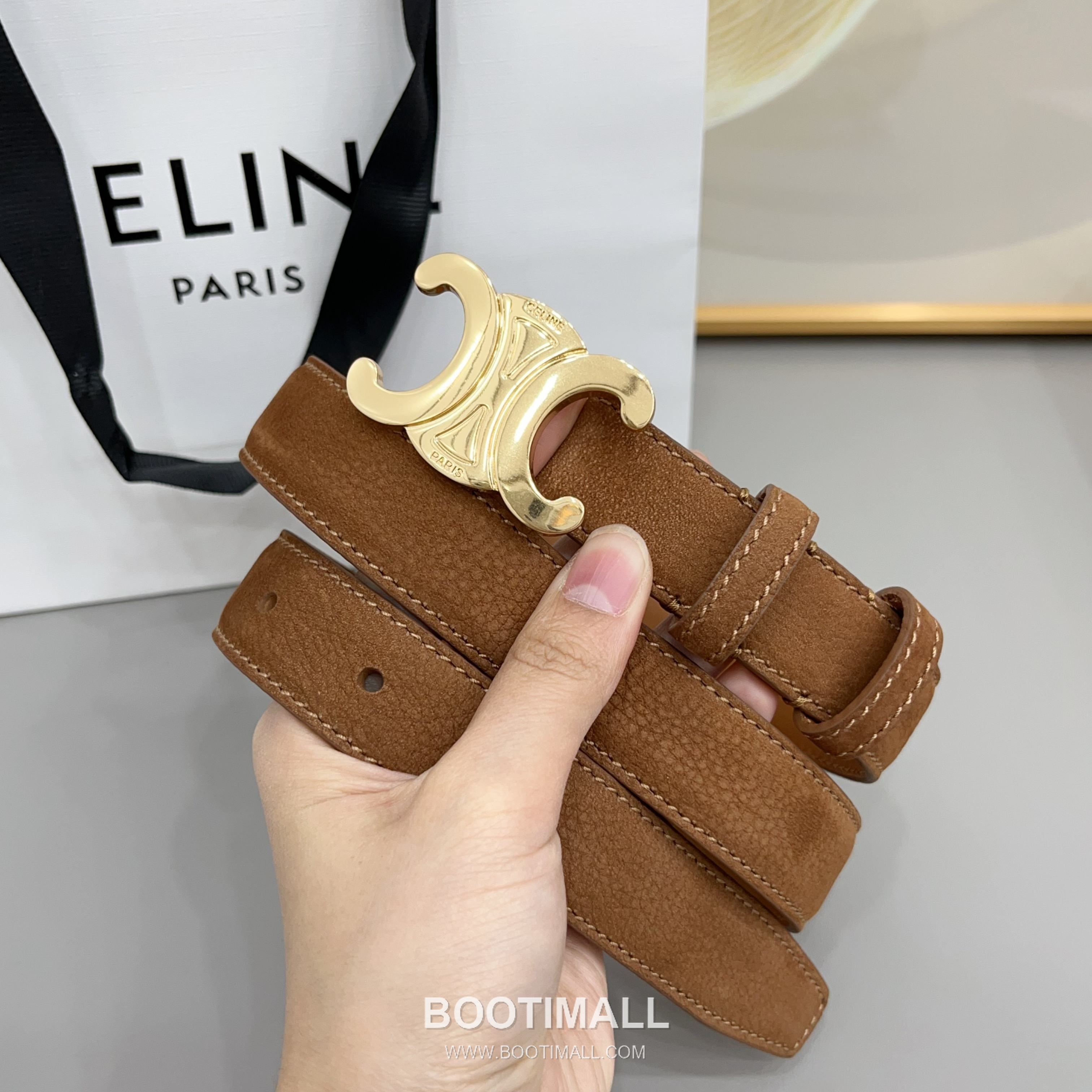 Celine Triomphe Suede Leather Belt with Triomphe Buckle Gold-Plated 셀린느 트리옹프 스웨이드 레더 벨트 트리옹프 버클 황동 베이스 금도금 2.5cm 3