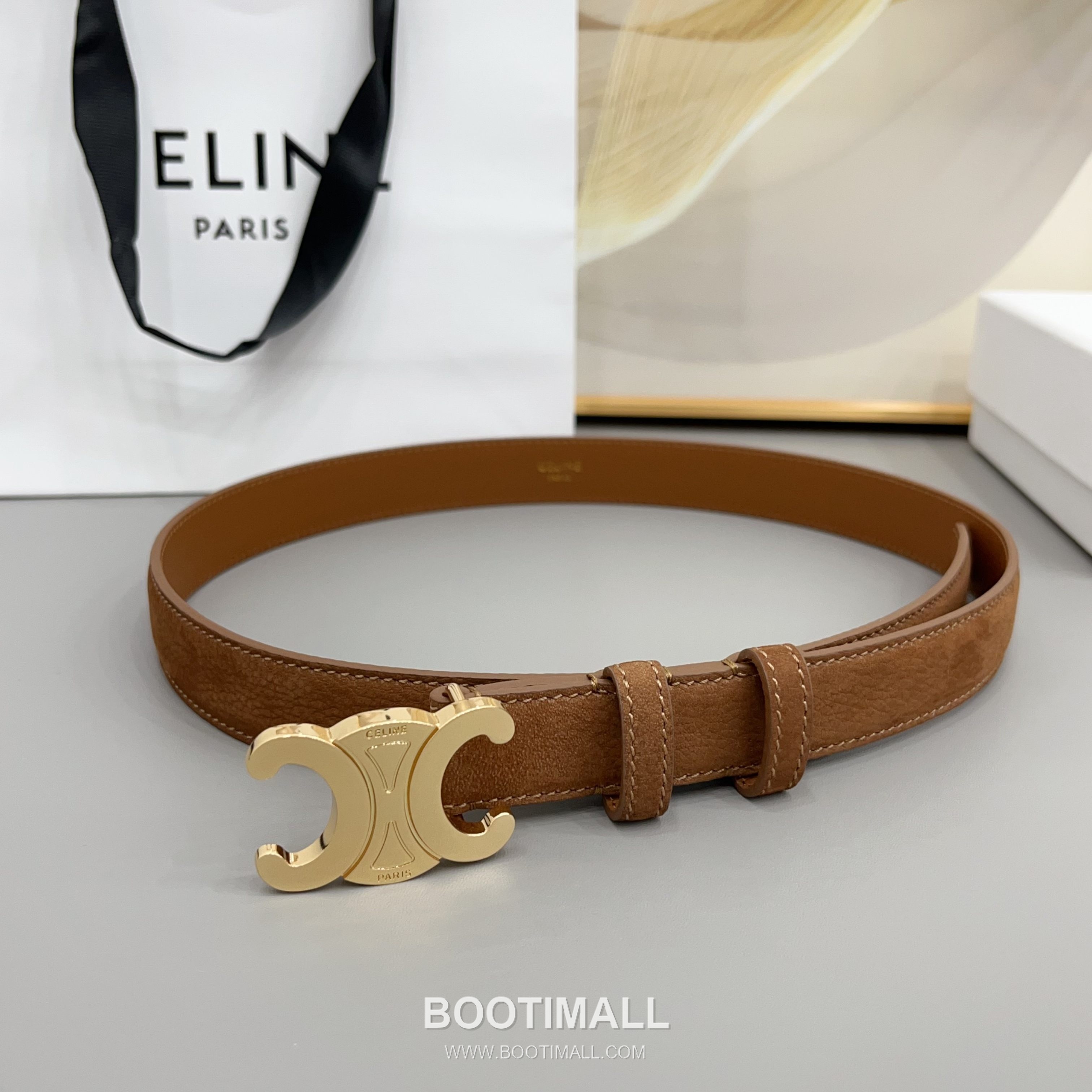 Celine Triomphe Suede Leather Belt with Triomphe Buckle Gold-Plated 셀린느 트리옹프 스웨이드 레더 벨트 트리옹프 버클 황동 베이스 금도금 2.5cm 4