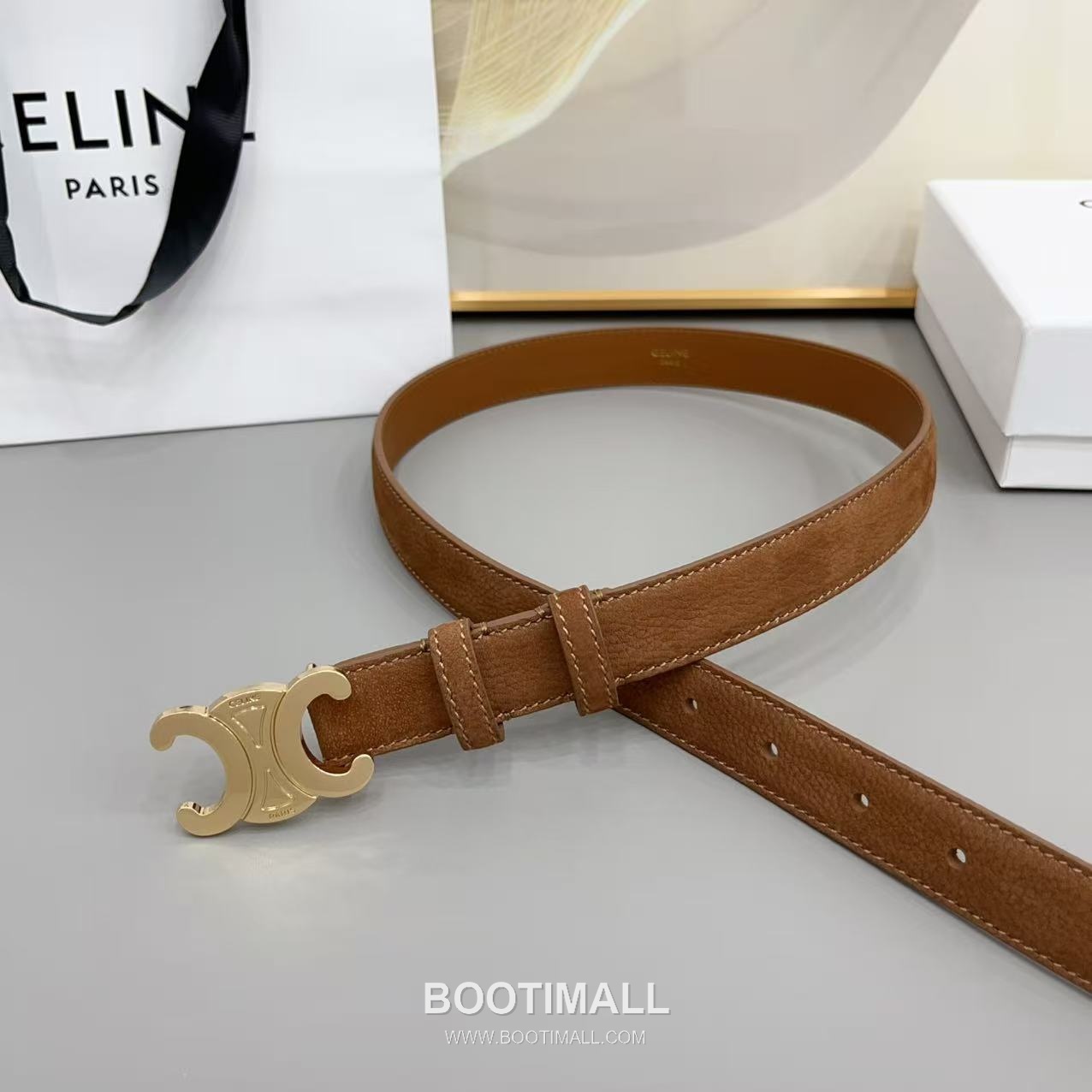 Celine Triomphe Suede Leather Belt with Triomphe Buckle Gold-Plated 셀린느 트리옹프 스웨이드 레더 벨트 트리옹프 버클 황동 베이스 금도금 2.5cm 5