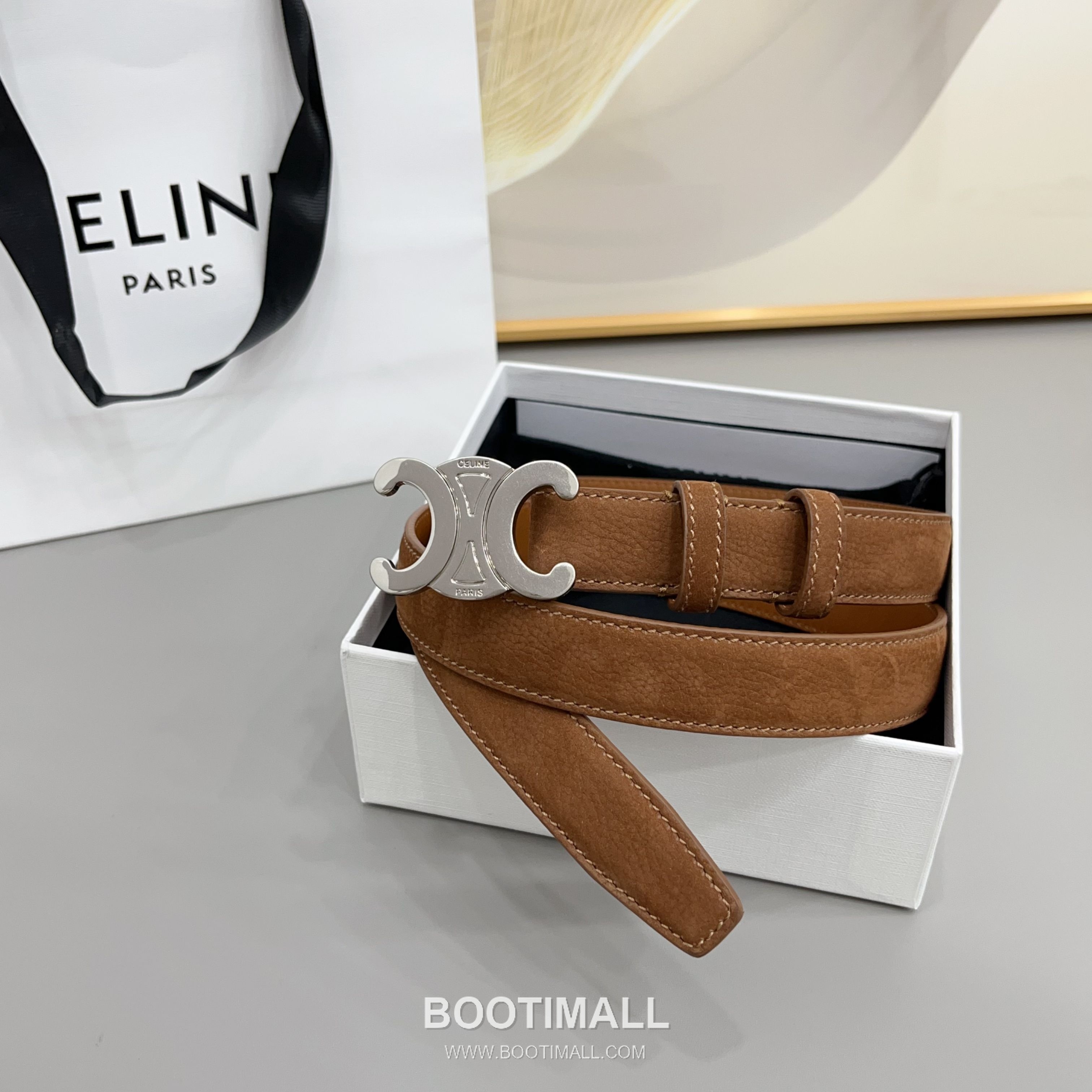 Celine Triomphe Suede Leather Belt with Triomphe Buckle Gold-Plated 셀린느 트리옹프 스웨이드 레더 벨트 트리옹프 버클 황동 베이스 금도금 2.5cm 6