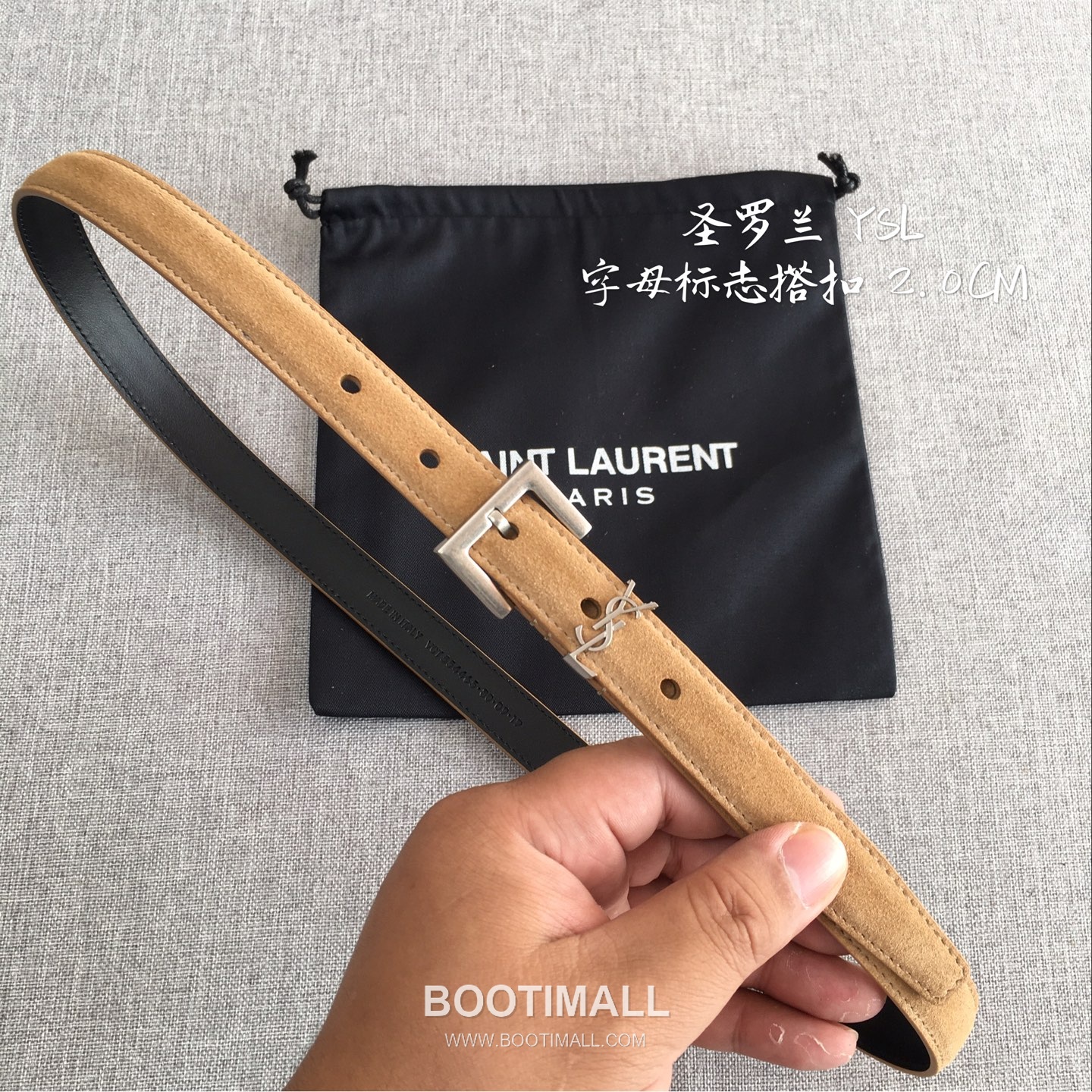 Saint Laurent Calfskin Leather Belt with YSL Logo Buckle Gold-Plated 생로랑 카프스킨 레더 벨트 YSL 로고 버클 황동 베이스 금도금 2.0cm 1