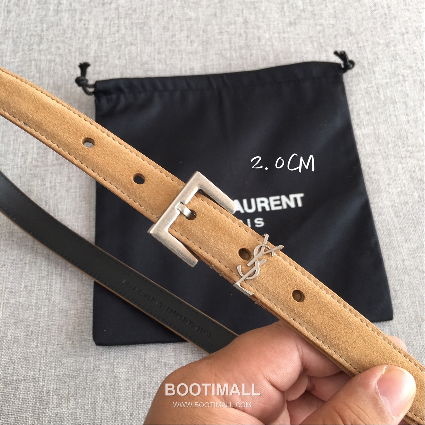 Saint Laurent Calfskin Leather Belt with YSL Logo Buckle Gold-Plated 생로랑 카프스킨 레더 벨트 YSL 로고 버클 황동 베이스 금도금 2.0cm 2