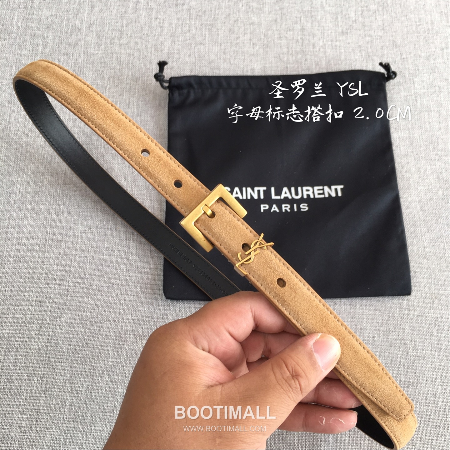 Saint Laurent Calfskin Leather Belt with YSL Logo Buckle Gold-Plated 생로랑 카프스킨 레더 벨트 YSL 로고 버클 황동 베이스 금도금 2.0cm 1