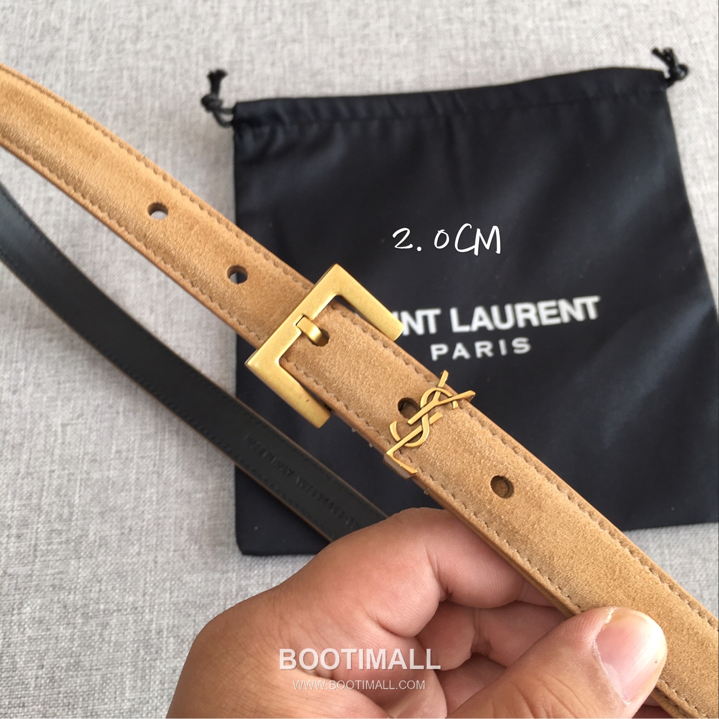 Saint Laurent Calfskin Leather Belt with YSL Logo Buckle Gold-Plated 생로랑 카프스킨 레더 벨트 YSL 로고 버클 황동 베이스 금도금 2.0cm 2