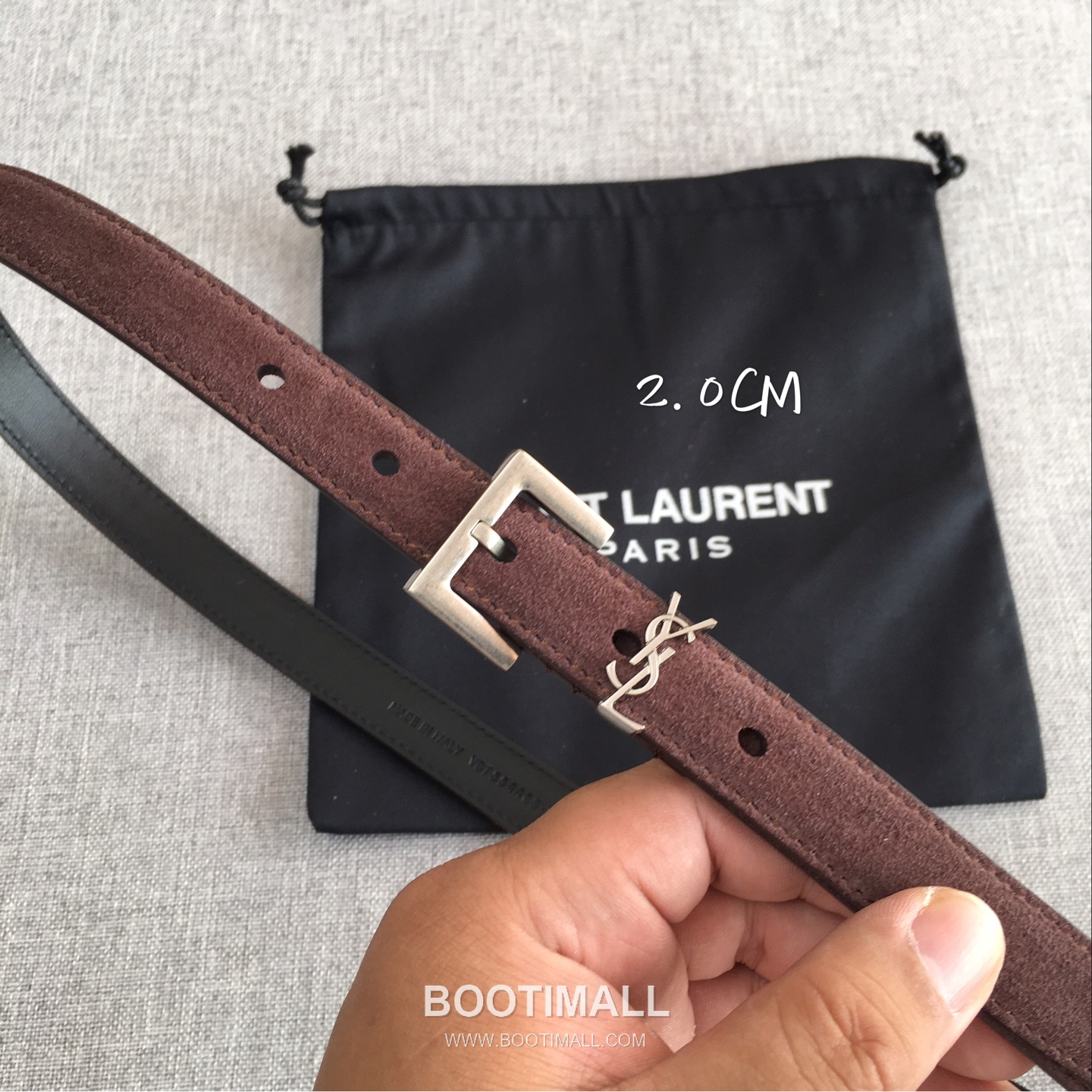 Saint Laurent Calfskin Leather Belt with YSL Logo Buckle Gold-Plated 생로랑 카프스킨 레더 벨트 YSL 로고 버클 황동 베이스 금도금 2.0cm 2
