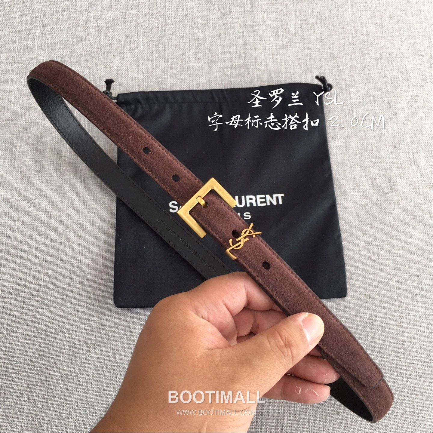 Saint Laurent Calfskin Leather Belt with YSL Logo Buckle Gold-Plated 생로랑 카프스킨 레더 벨트 YSL 로고 버클 황동 베이스 금도금 2.0cm 1
