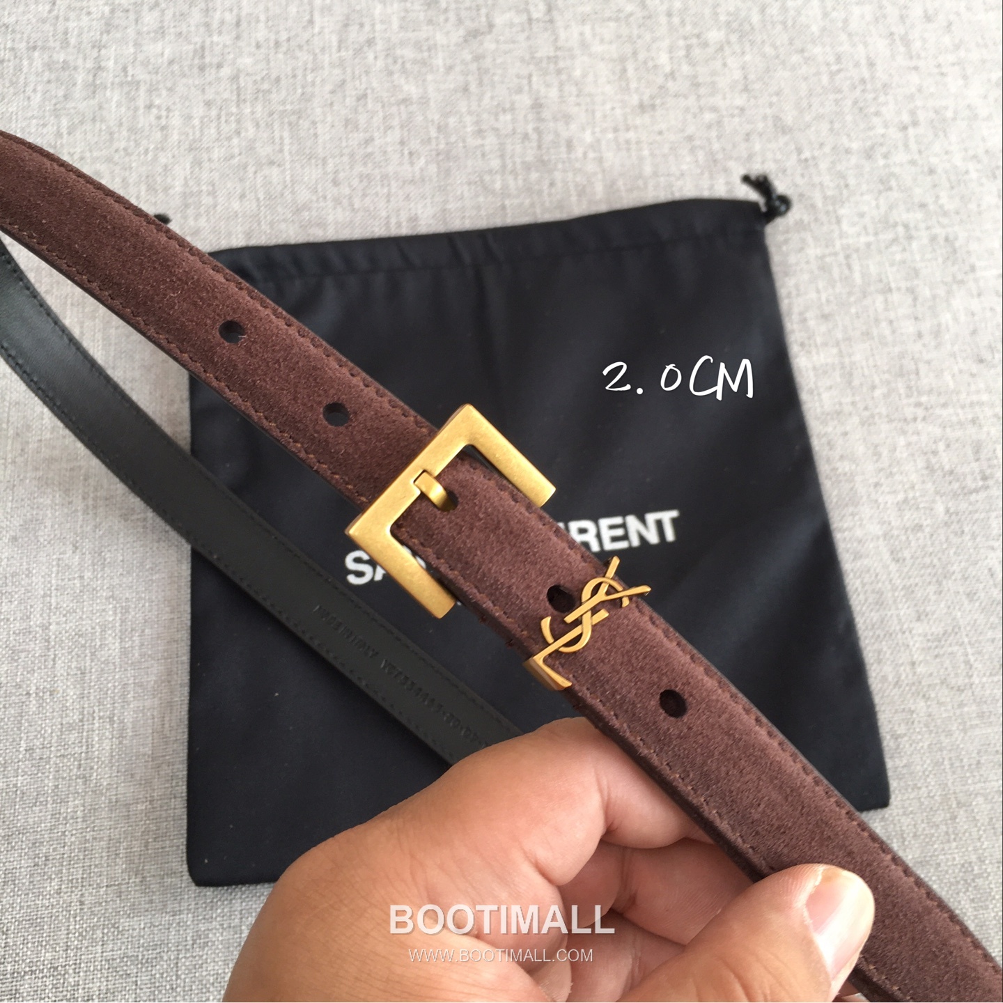 Saint Laurent Calfskin Leather Belt with YSL Logo Buckle Gold-Plated 생로랑 카프스킨 레더 벨트 YSL 로고 버클 황동 베이스 금도금 2.0cm 2