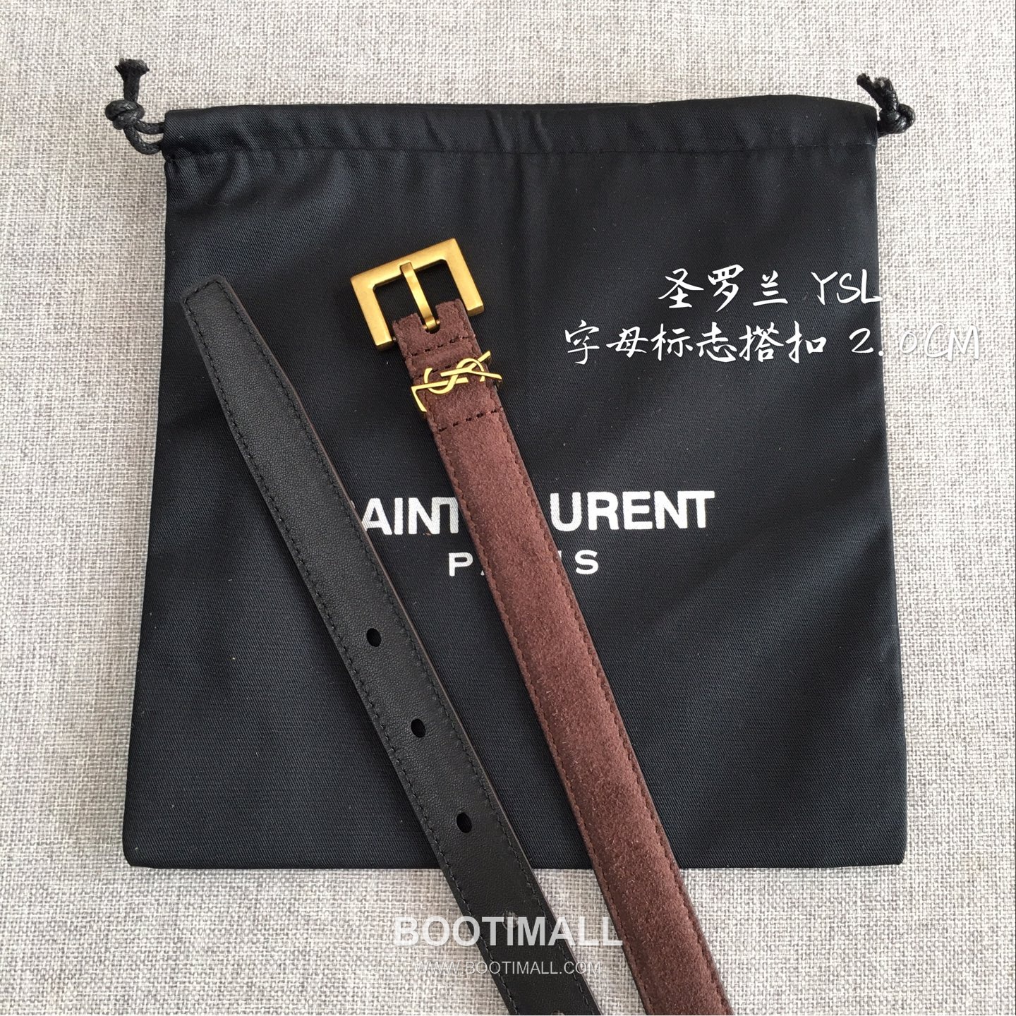 Saint Laurent Calfskin Leather Belt with YSL Logo Buckle Gold-Plated 생로랑 카프스킨 레더 벨트 YSL 로고 버클 황동 베이스 금도금 2.0cm 5