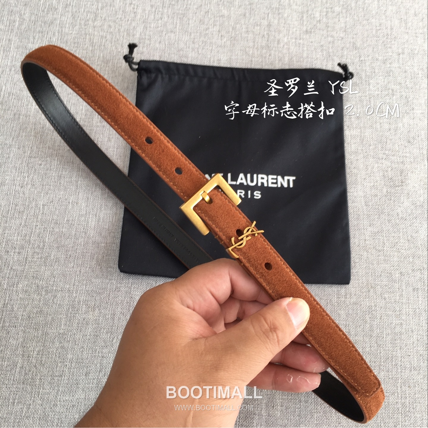 Saint Laurent Calfskin Leather Belt with YSL Logo Buckle Gold-Plated 생로랑 카프스킨 레더 벨트 YSL 로고 버클 황동 베이스 금도금 2.0cm 1