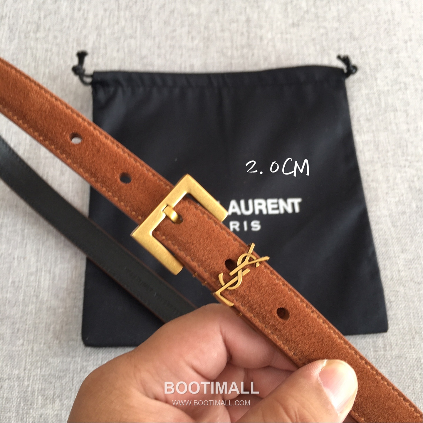 Saint Laurent Calfskin Leather Belt with YSL Logo Buckle Gold-Plated 생로랑 카프스킨 레더 벨트 YSL 로고 버클 황동 베이스 금도금 2.0cm 2