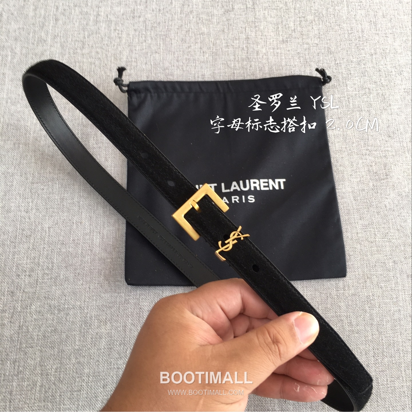 Saint Laurent Calfskin Leather Belt with YSL Logo Buckle Gold-Plated 생로랑 카프스킨 레더 벨트 YSL 로고 버클 황동 베이스 금도금 2.0cm 1