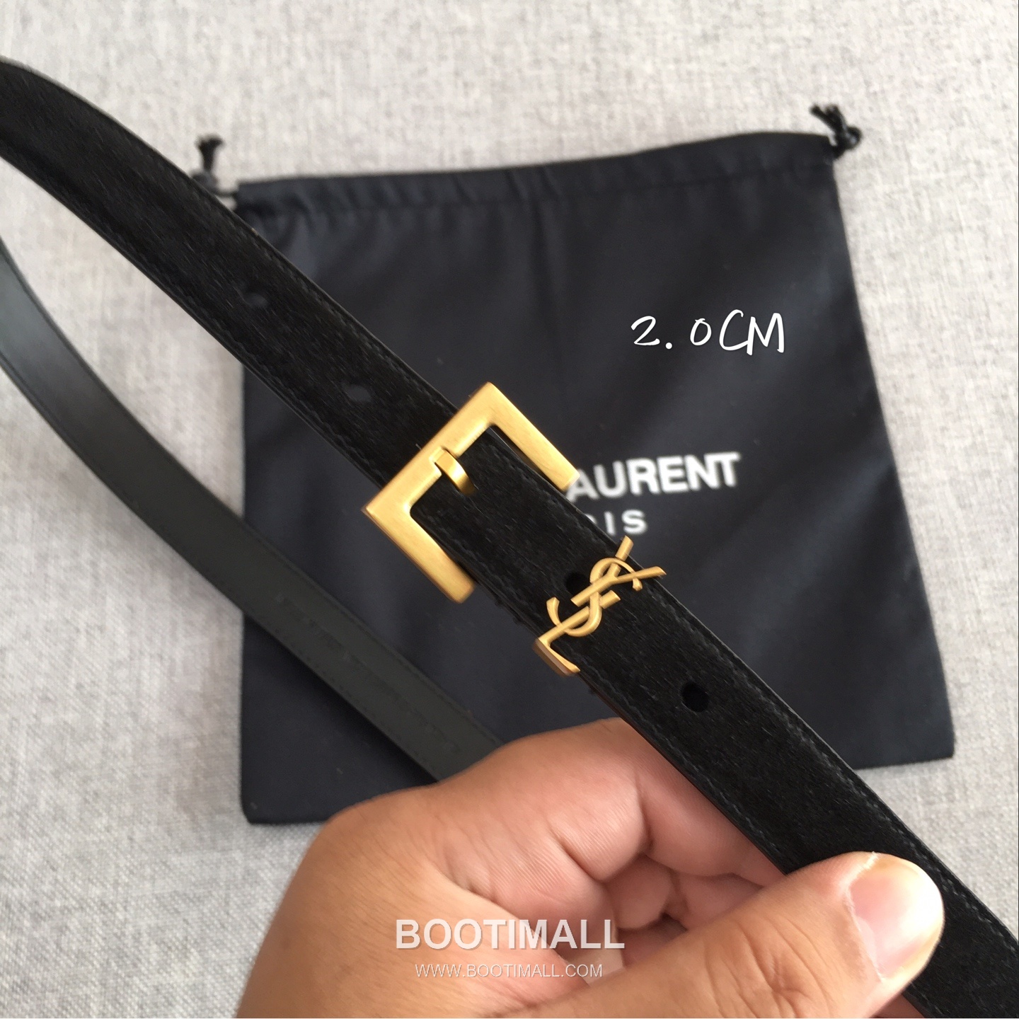 Saint Laurent Calfskin Leather Belt with YSL Logo Buckle Gold-Plated 생로랑 카프스킨 레더 벨트 YSL 로고 버클 황동 베이스 금도금 2.0cm 2