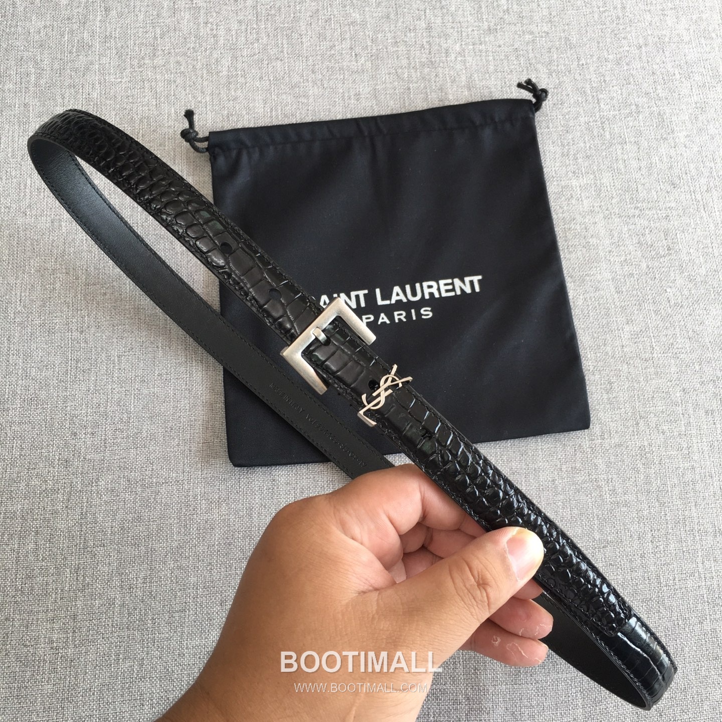 Saint Laurent Calfskin Leather Belt with YSL Logo Buckle Gold-Plated 생로랑 카프스킨 레더 벨트 YSL 로고 버클 황동 베이스 금도금 2.0cm 1