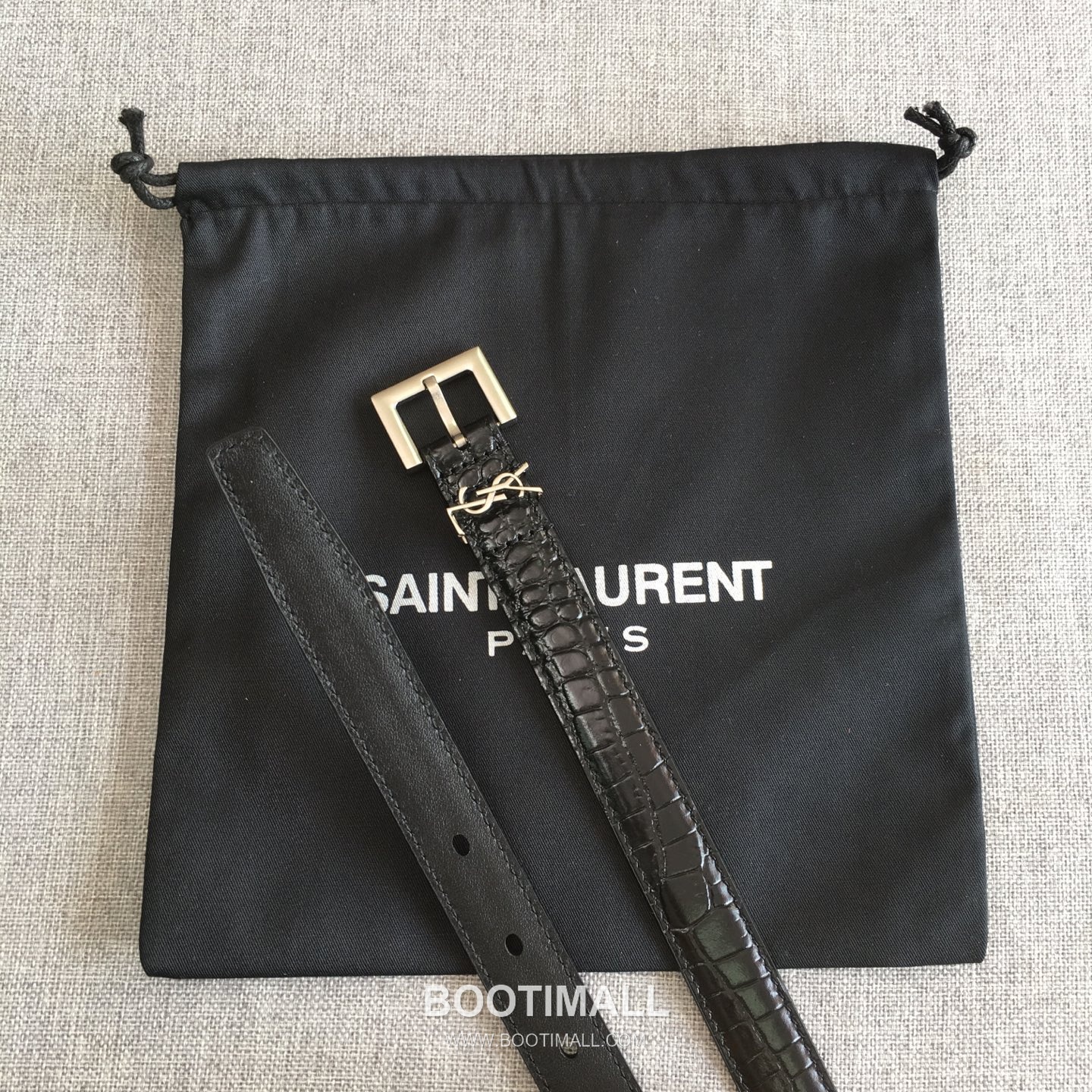 Saint Laurent Calfskin Leather Belt with YSL Logo Buckle Gold-Plated 생로랑 카프스킨 레더 벨트 YSL 로고 버클 황동 베이스 금도금 2.0cm 6