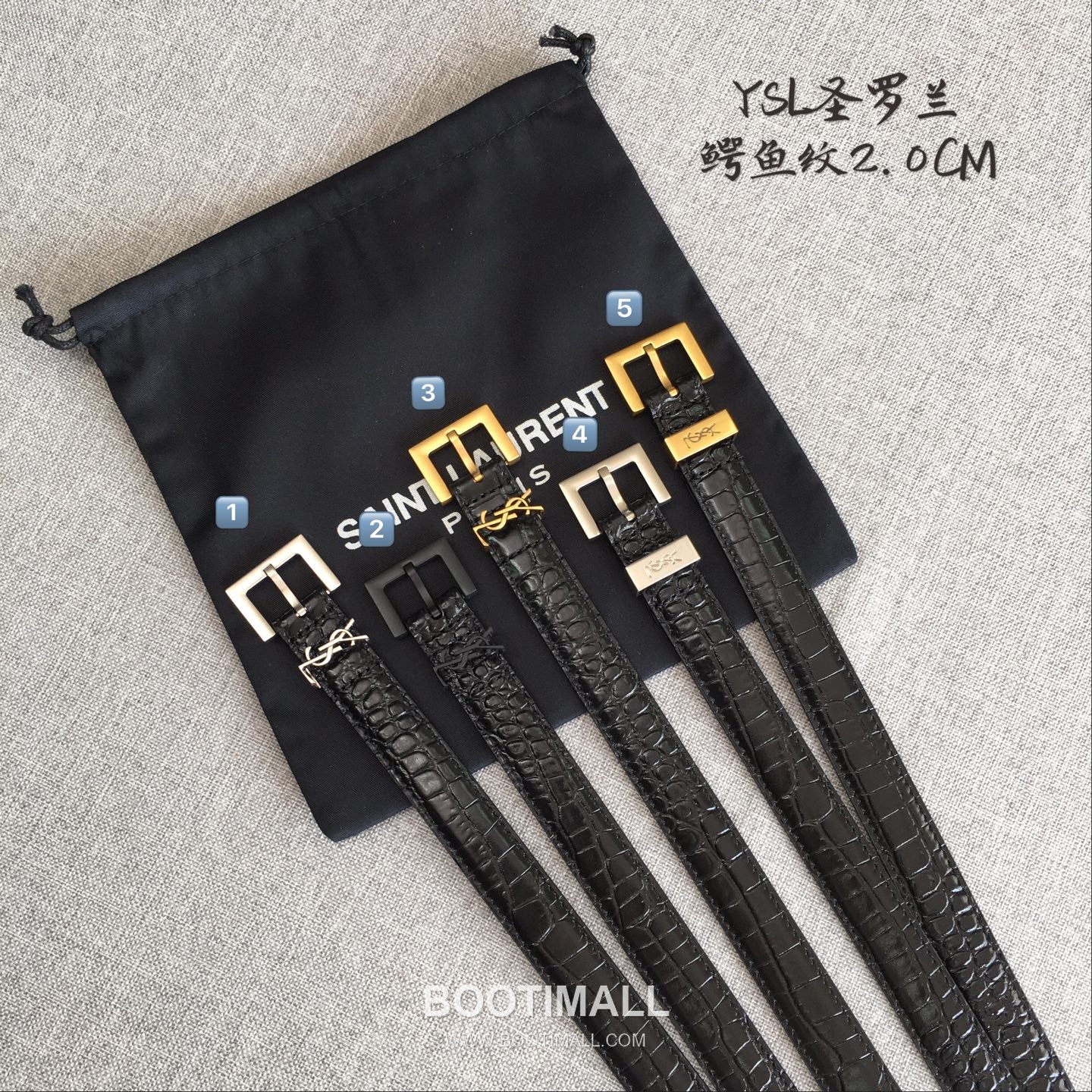 Saint Laurent Calfskin Leather Belt with YSL Logo Buckle Gold-Plated 생로랑 카프스킨 레더 벨트 YSL 로고 버클 황동 베이스 금도금 2.0cm 7