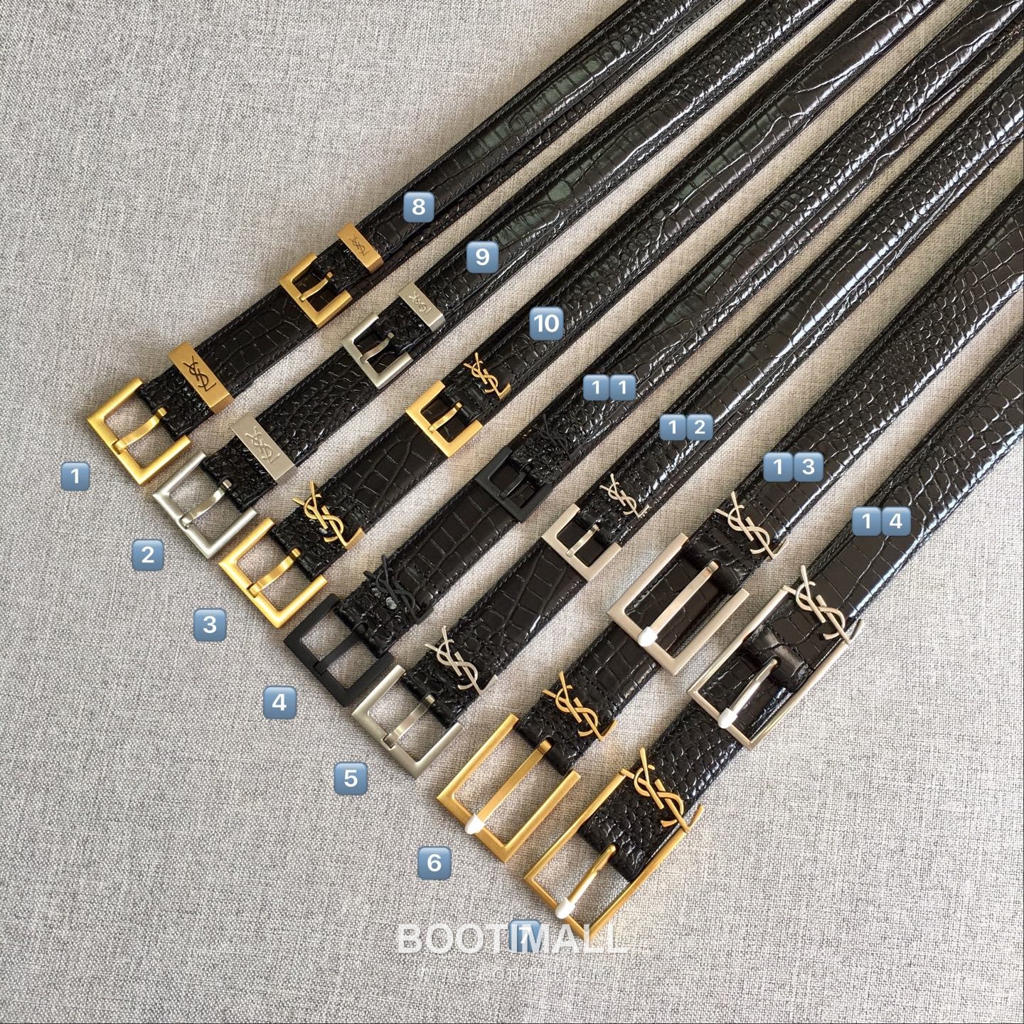 Saint Laurent Calfskin Leather Belt with YSL Logo Buckle Gold-Plated 생로랑 카프스킨 레더 벨트 YSL 로고 버클 황동 베이스 금도금 2.0cm 8