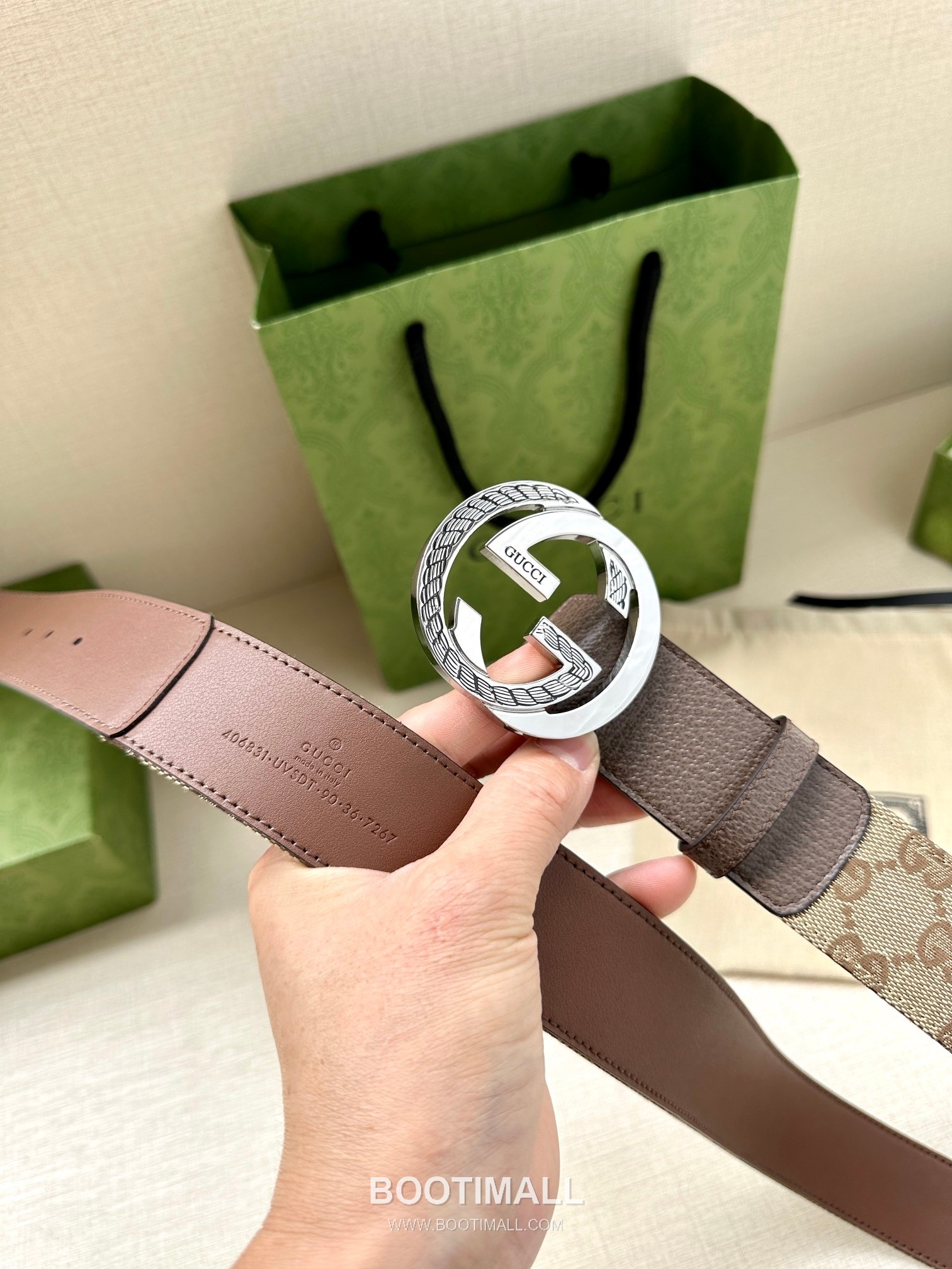 Gucci GG Marmont GG Supreme Canvas Reversible Belt with Double G Buckle Palladium 구찌 GG 마몬트 GG 슈프림 캔버스 리버서블 벨트 더블G 버클 황동 베이스 팔라듐 피니시 4.0cm 6