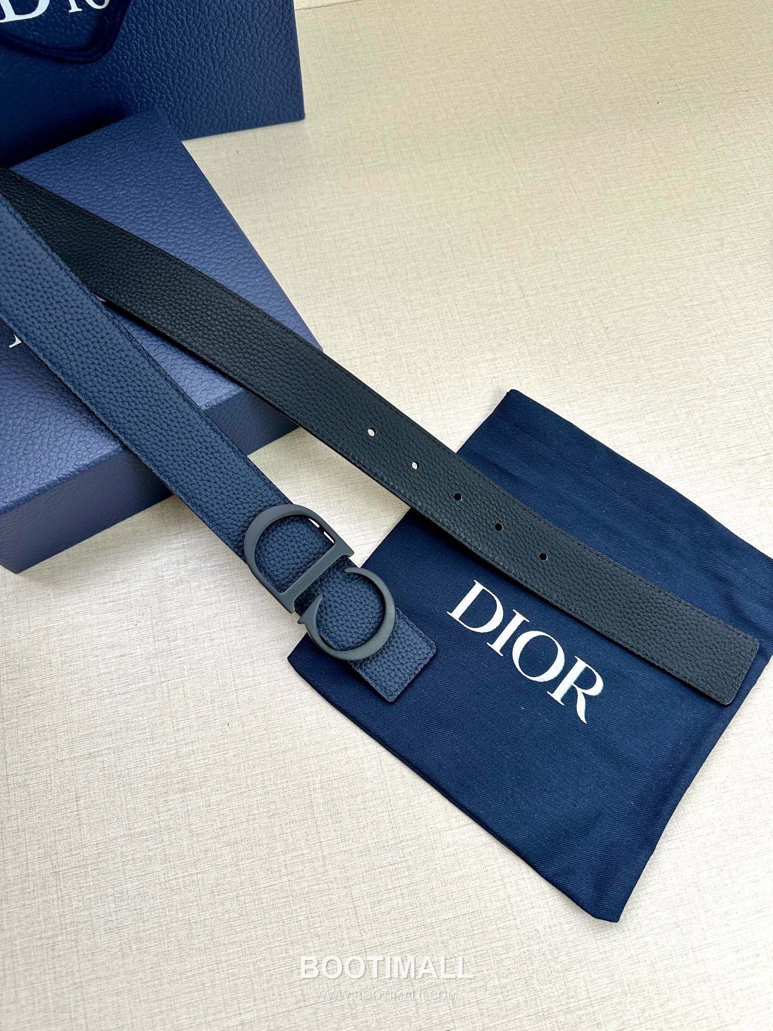 Dior Calfskin Grained Leather Reversible Belt with Logo Buckle Palladium 디올 카프스킨 그레인 레더 리버서블 벨트 로고 버클 황동 베이스 팔라듐 피니시 3.5cm 6