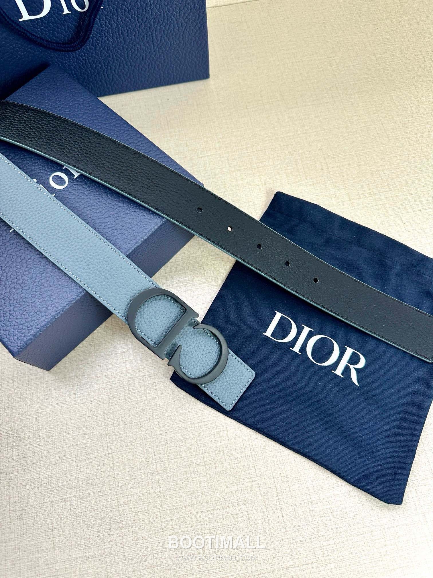 Dior Calfskin Grained Leather Reversible Belt with Logo Buckle Palladium 디올 카프스킨 그레인 레더 리버서블 벨트 로고 버클 황동 베이스 팔라듐 피니시 3.5cm 6