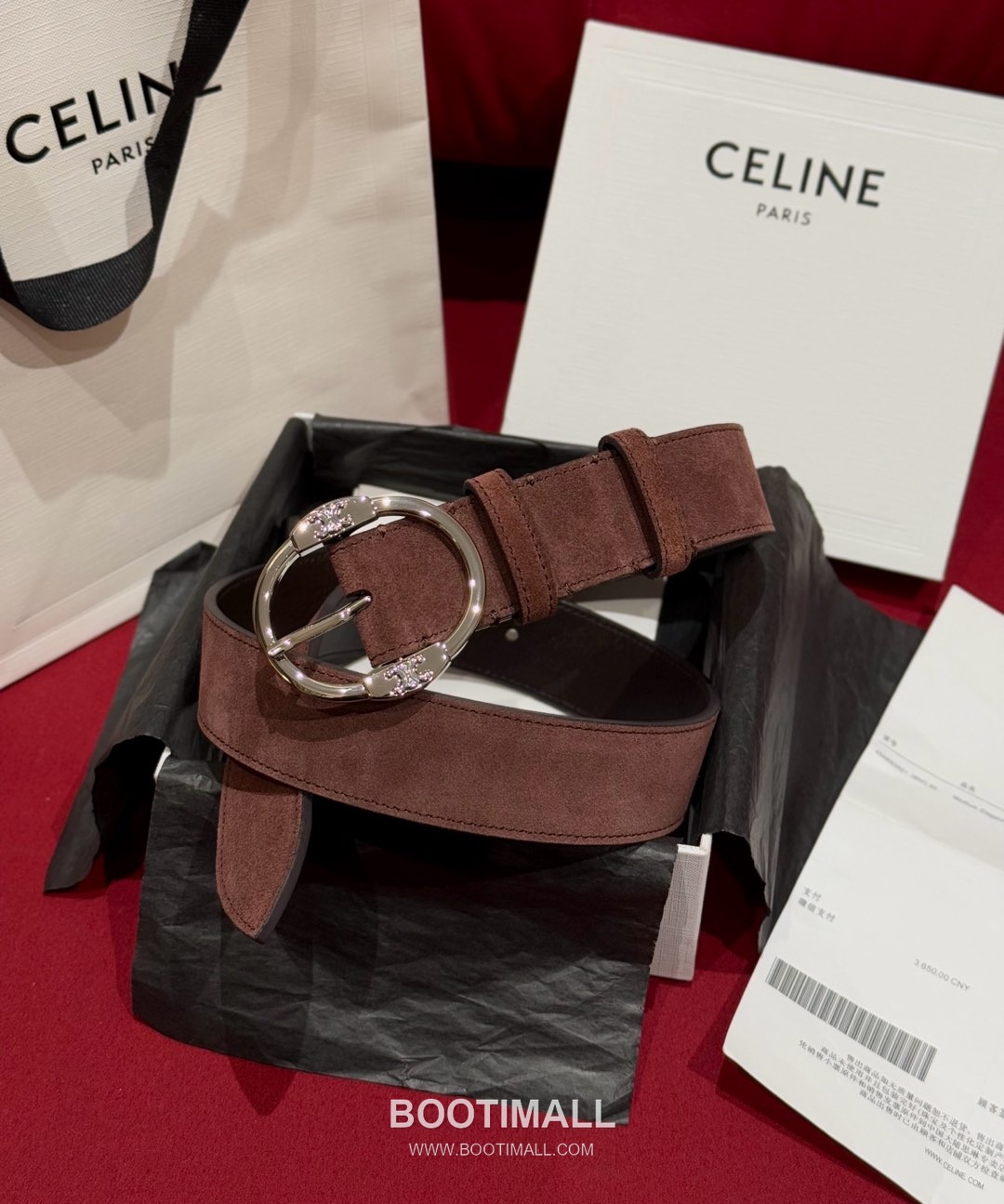 Celine Twin Triomphe Suede Calfskin Leather Belt with Triomphe Buckle Gold-Plated 셀린느 트윈 트리옹프 스웨이드 카프스킨 레더 벨트 트리옹프 버클 황동 베이스 금도금 3.5cm 1