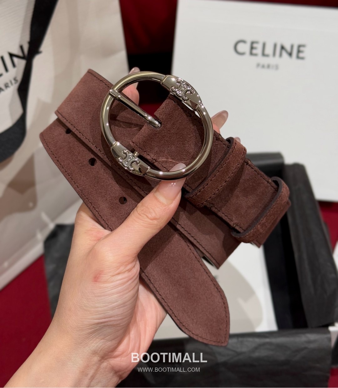 Celine Twin Triomphe Suede Calfskin Leather Belt with Triomphe Buckle Gold-Plated 셀린느 트윈 트리옹프 스웨이드 카프스킨 레더 벨트 트리옹프 버클 황동 베이스 금도금 3.5cm 2