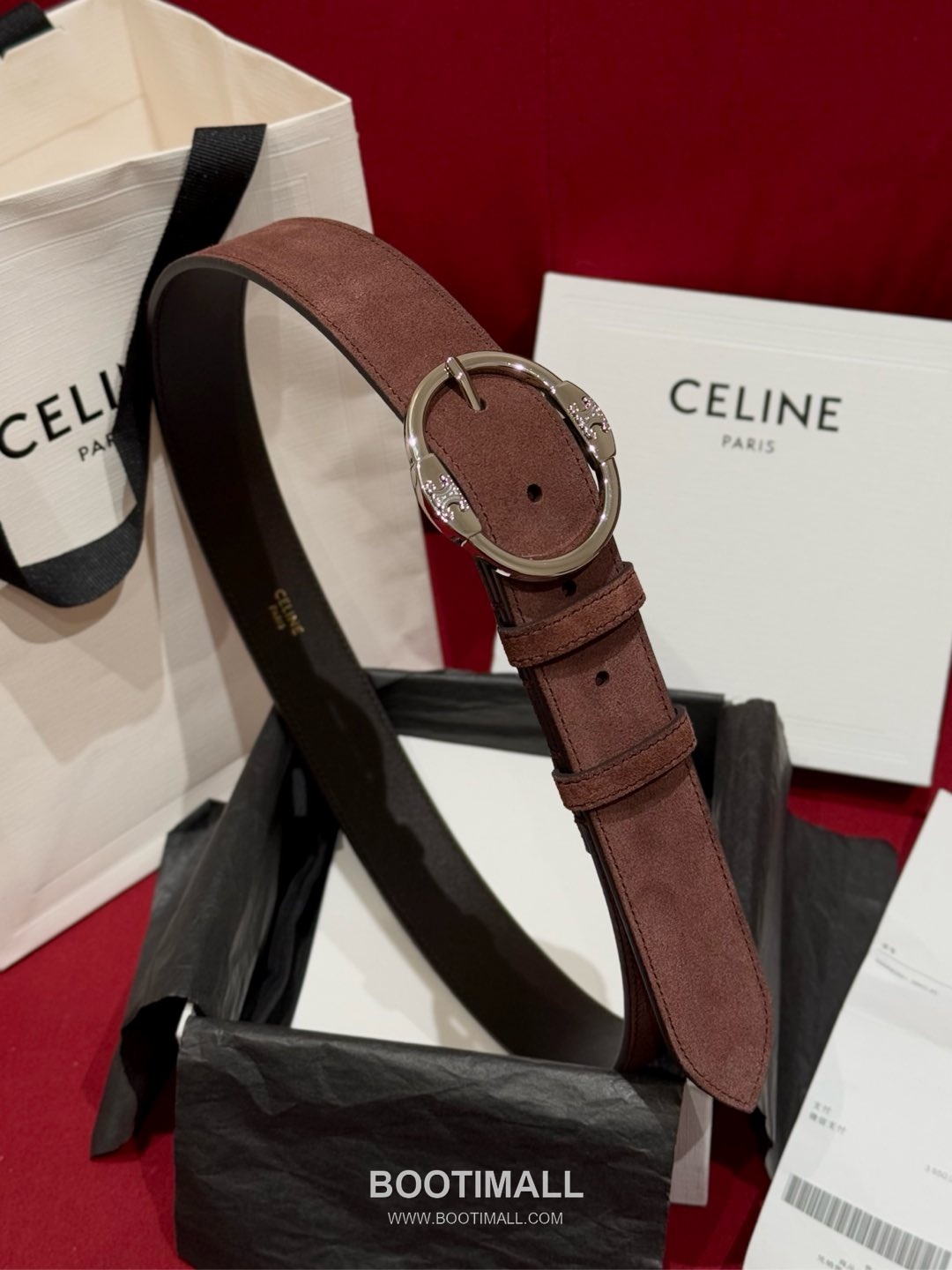Celine Twin Triomphe Suede Calfskin Leather Belt with Triomphe Buckle Gold-Plated 셀린느 트윈 트리옹프 스웨이드 카프스킨 레더 벨트 트리옹프 버클 황동 베이스 금도금 3.5cm 3
