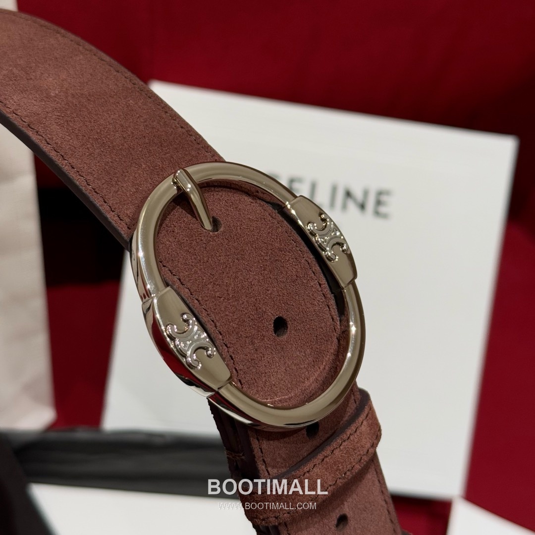 Celine Twin Triomphe Suede Calfskin Leather Belt with Triomphe Buckle Gold-Plated 셀린느 트윈 트리옹프 스웨이드 카프스킨 레더 벨트 트리옹프 버클 황동 베이스 금도금 3.5cm 4