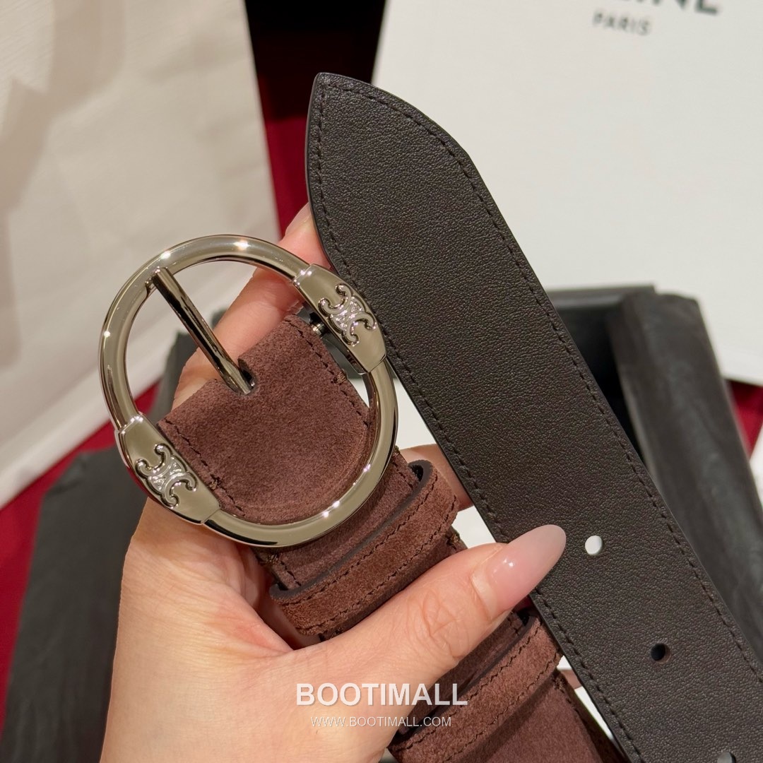 Celine Twin Triomphe Suede Calfskin Leather Belt with Triomphe Buckle Gold-Plated 셀린느 트윈 트리옹프 스웨이드 카프스킨 레더 벨트 트리옹프 버클 황동 베이스 금도금 3.5cm 9
