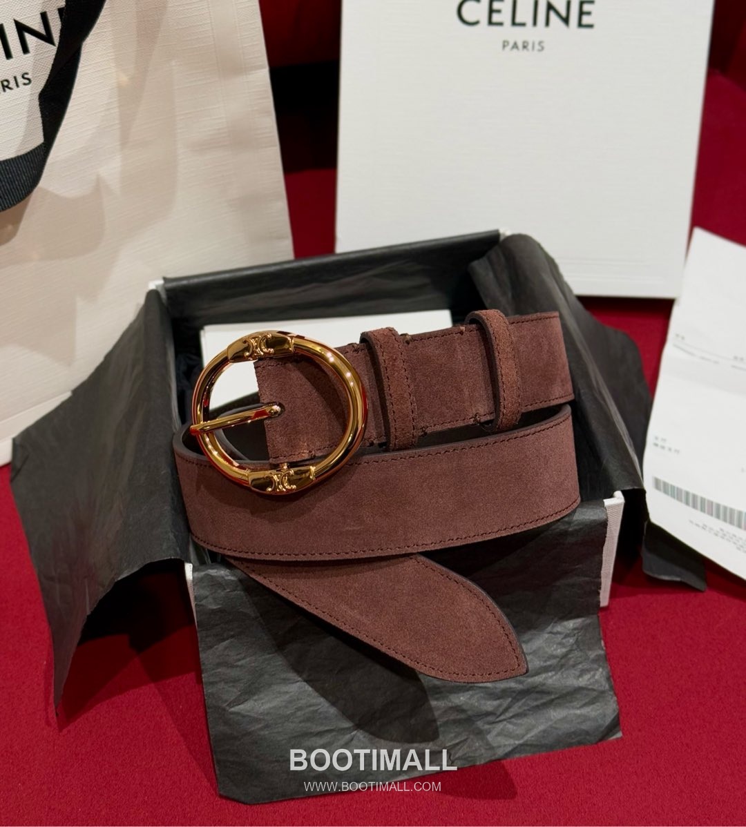 Celine Twin Triomphe Suede Calfskin Leather Belt with Triomphe Buckle Gold-Plated 셀린느 트윈 트리옹프 스웨이드 카프스킨 레더 벨트 트리옹프 버클 황동 베이스 금도금 3.5cm 1