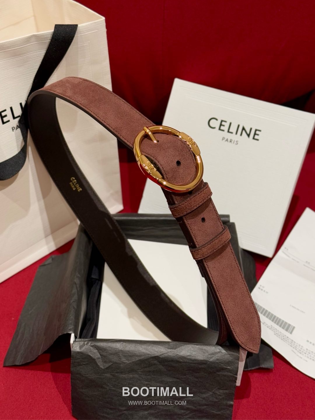 Celine Twin Triomphe Suede Calfskin Leather Belt with Triomphe Buckle Gold-Plated 셀린느 트윈 트리옹프 스웨이드 카프스킨 레더 벨트 트리옹프 버클 황동 베이스 금도금 3.5cm 3