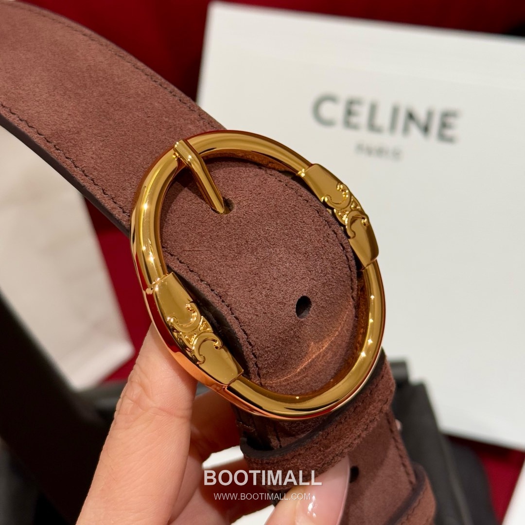 Celine Twin Triomphe Suede Calfskin Leather Belt with Triomphe Buckle Gold-Plated 셀린느 트윈 트리옹프 스웨이드 카프스킨 레더 벨트 트리옹프 버클 황동 베이스 금도금 3.5cm 4