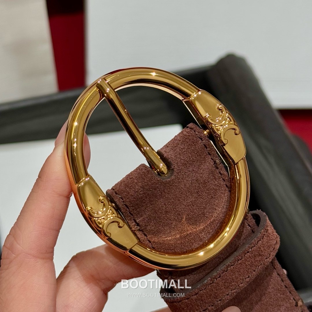 Celine Twin Triomphe Suede Calfskin Leather Belt with Triomphe Buckle Gold-Plated 셀린느 트윈 트리옹프 스웨이드 카프스킨 레더 벨트 트리옹프 버클 황동 베이스 금도금 3.5cm 6