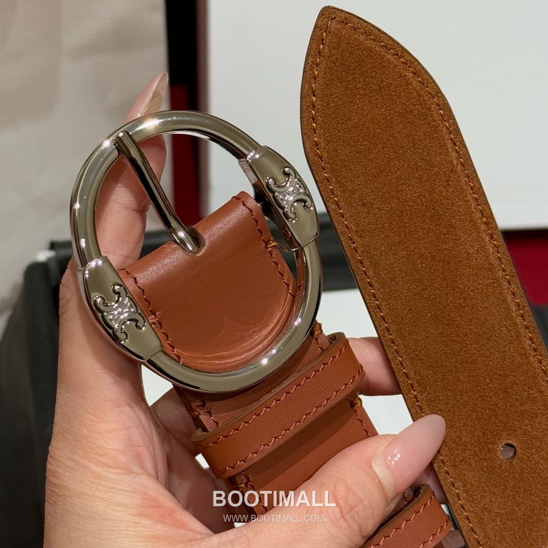 Celine Twin Triomphe Suede Calfskin Leather Belt with Triomphe Buckle Gold-Plated 셀린느 트윈 트리옹프 스웨이드 카프스킨 레더 벨트 트리옹프 버클 황동 베이스 금도금 3.5cm 5