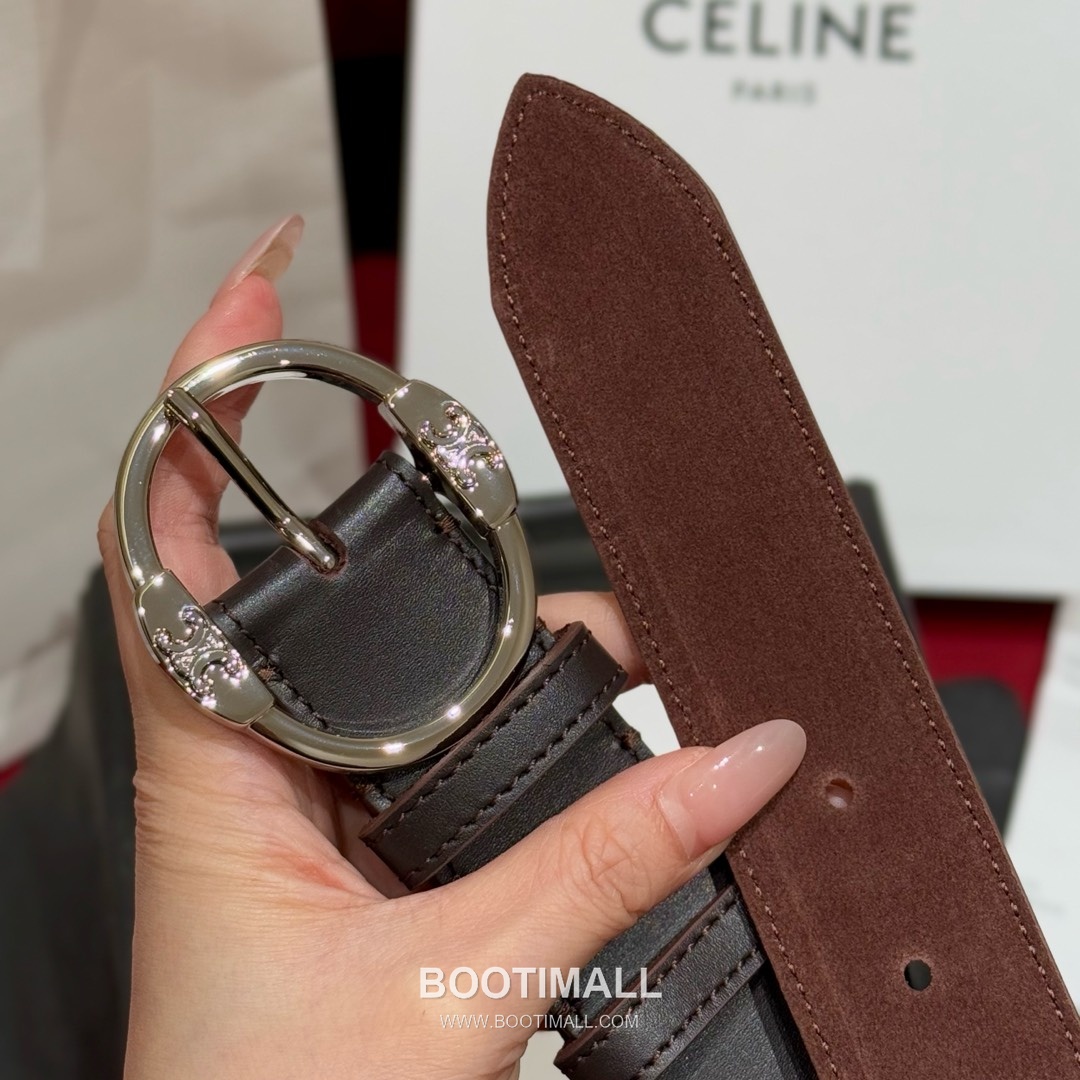 Celine Twin Triomphe Suede Calfskin Leather Belt with Triomphe Buckle Gold-Plated 셀린느 트윈 트리옹프 스웨이드 카프스킨 레더 벨트 트리옹프 버클 황동 베이스 금도금 3.5cm 9