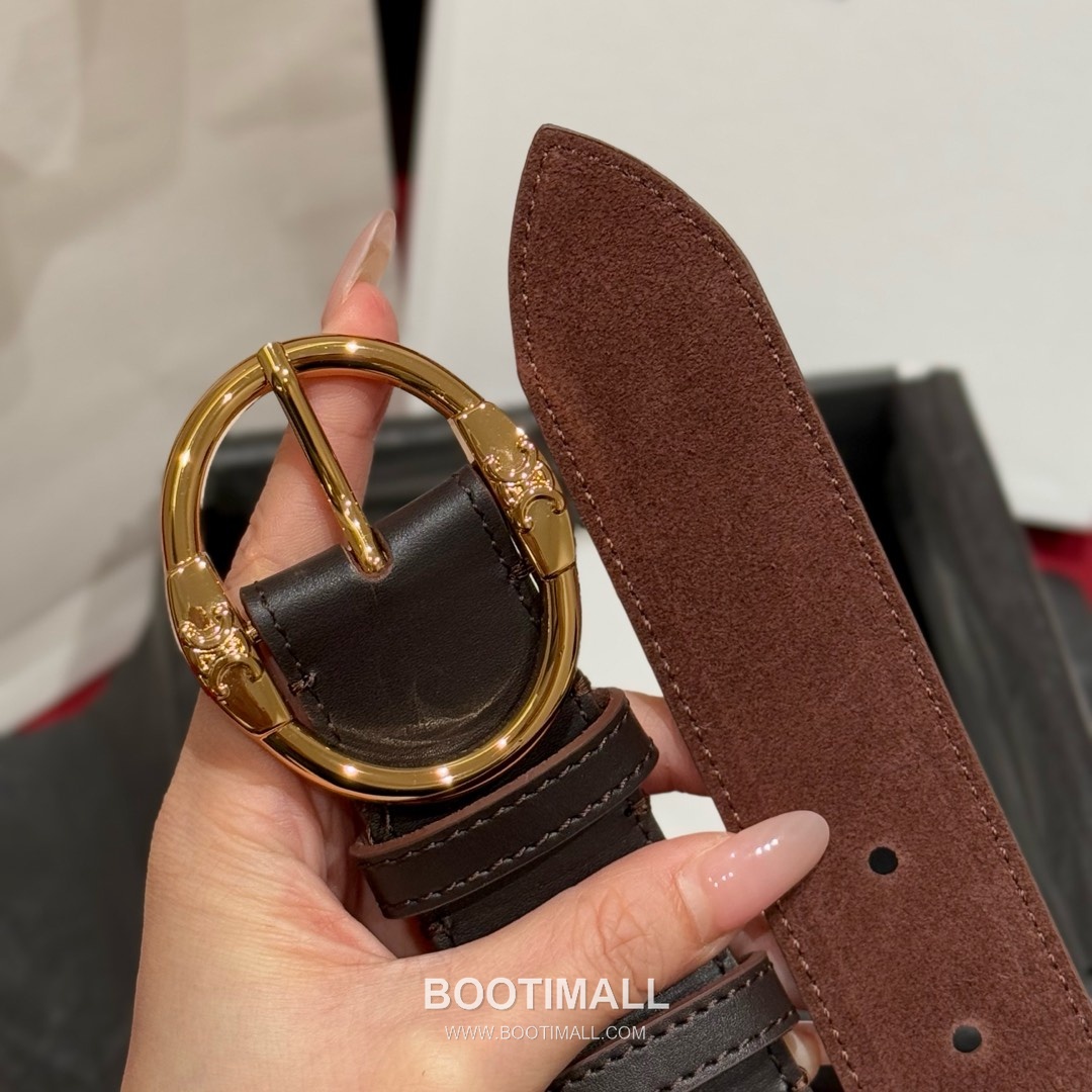 Celine Twin Triomphe Suede Calfskin Leather Belt with Triomphe Buckle Gold-Plated 셀린느 트윈 트리옹프 스웨이드 카프스킨 레더 벨트 트리옹프 버클 황동 베이스 금도금 3.5cm 5