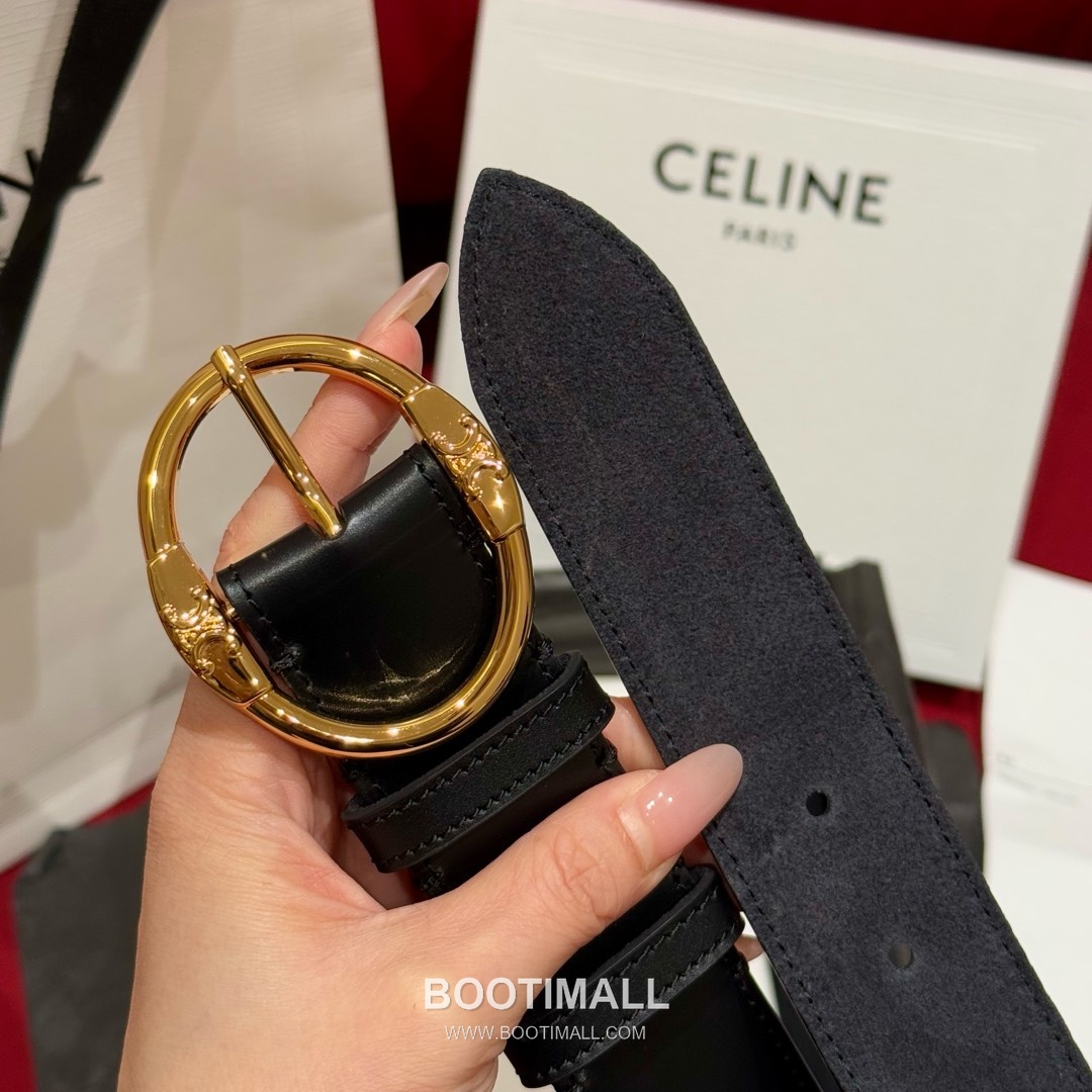 Celine Twin Triomphe Suede Calfskin Leather Belt with Triomphe Buckle Gold-Plated 셀린느 트윈 트리옹프 스웨이드 카프스킨 레더 벨트 트리옹프 버클 황동 베이스 금도금 3.5cm 7