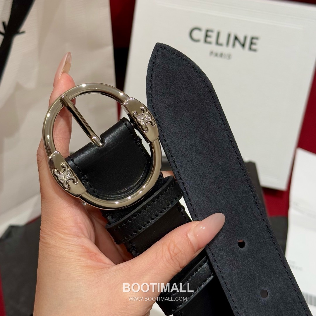 Celine Twin Triomphe Suede Calfskin Leather Belt with Triomphe Buckle Gold-Plated 셀린느 트윈 트리옹프 스웨이드 카프스킨 레더 벨트 트리옹프 버클 황동 베이스 금도금 3.5cm 8