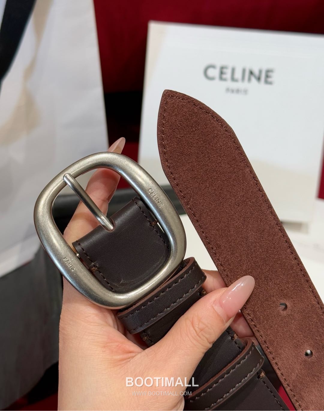 Celine Twin Triomphe Suede Calfskin Leather Belt with Triomphe Buckle Gold-Plated 셀린느 트윈 트리옹프 스웨이드 카프스킨 레더 벨트 트리옹프 버클 황동 베이스 금도금 3.5cm 5