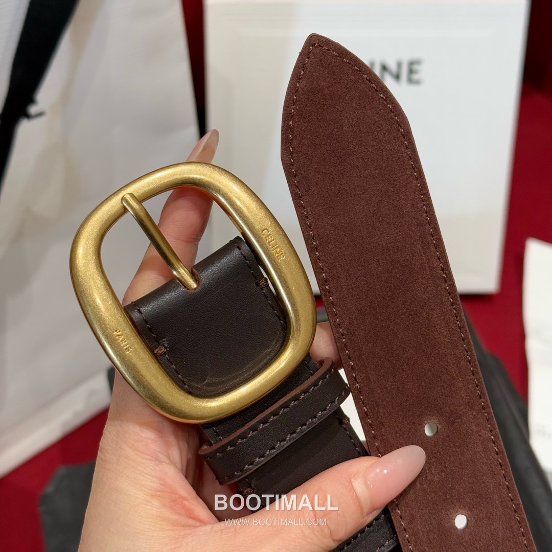 Celine Twin Triomphe Suede Calfskin Leather Belt with Triomphe Buckle Gold-Plated 셀린느 트윈 트리옹프 스웨이드 카프스킨 레더 벨트 트리옹프 버클 황동 베이스 금도금 3.5cm 8